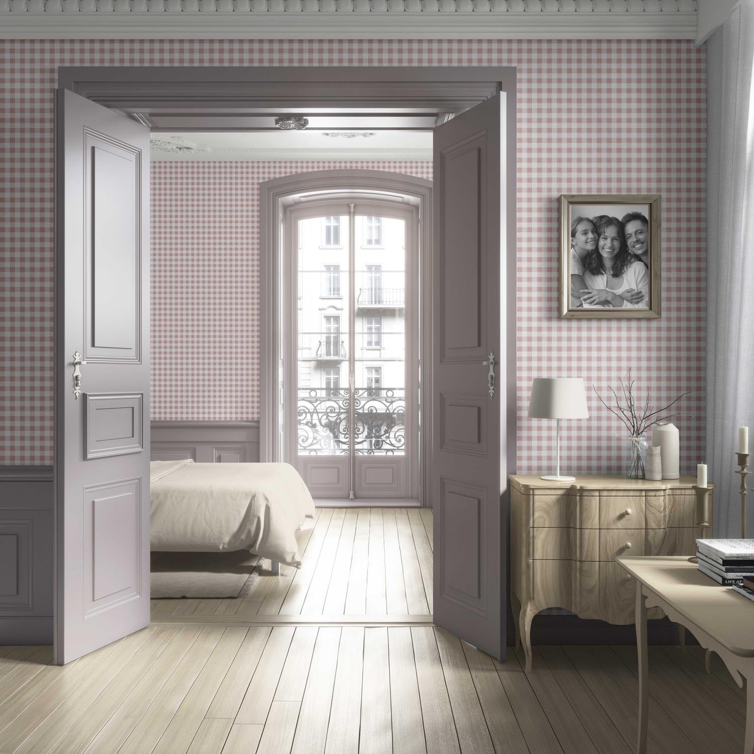 Gingham Checkered Living Room Wallpaper (Pink)