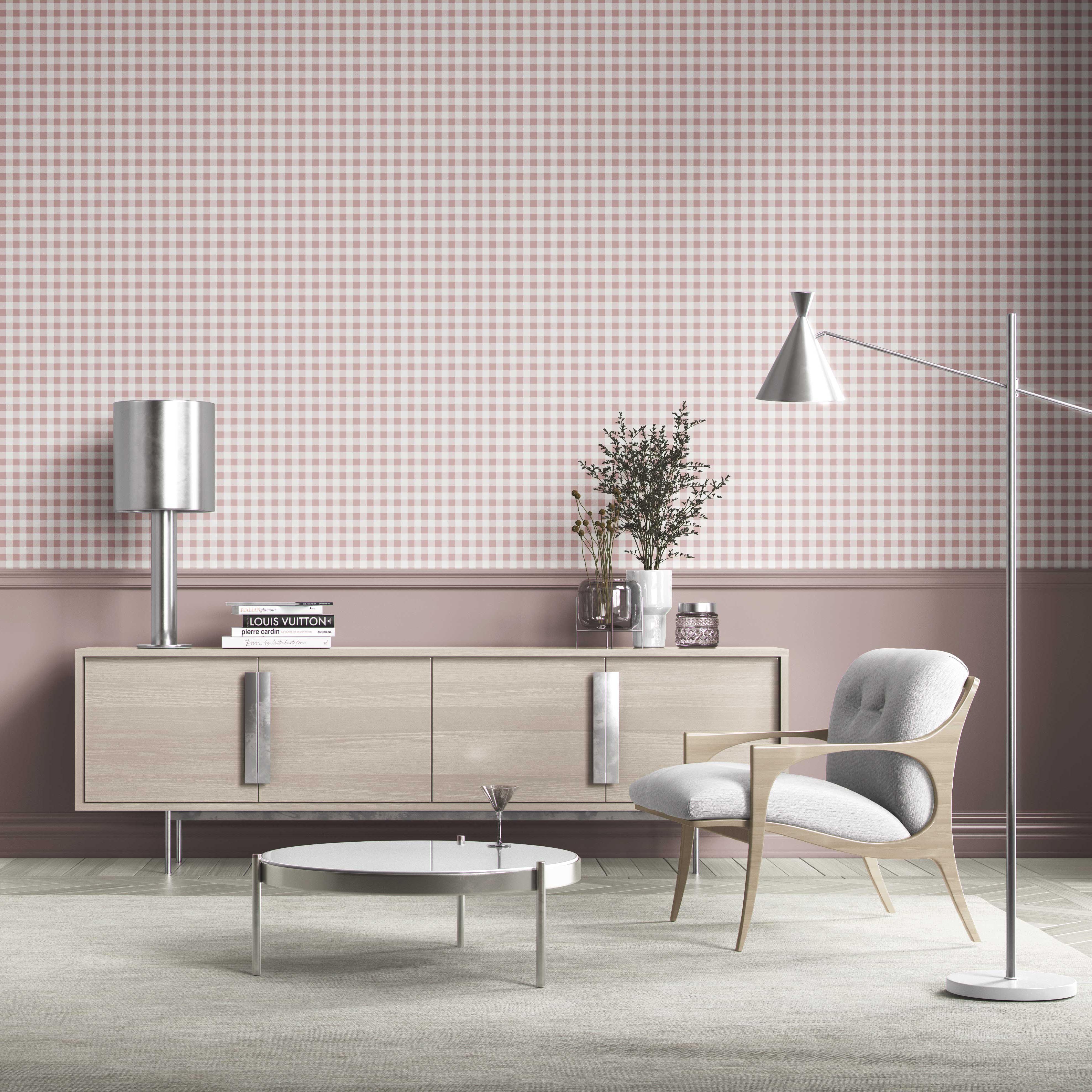 Gingham Checkered Kitchen Wallpaper Sample (Pink)