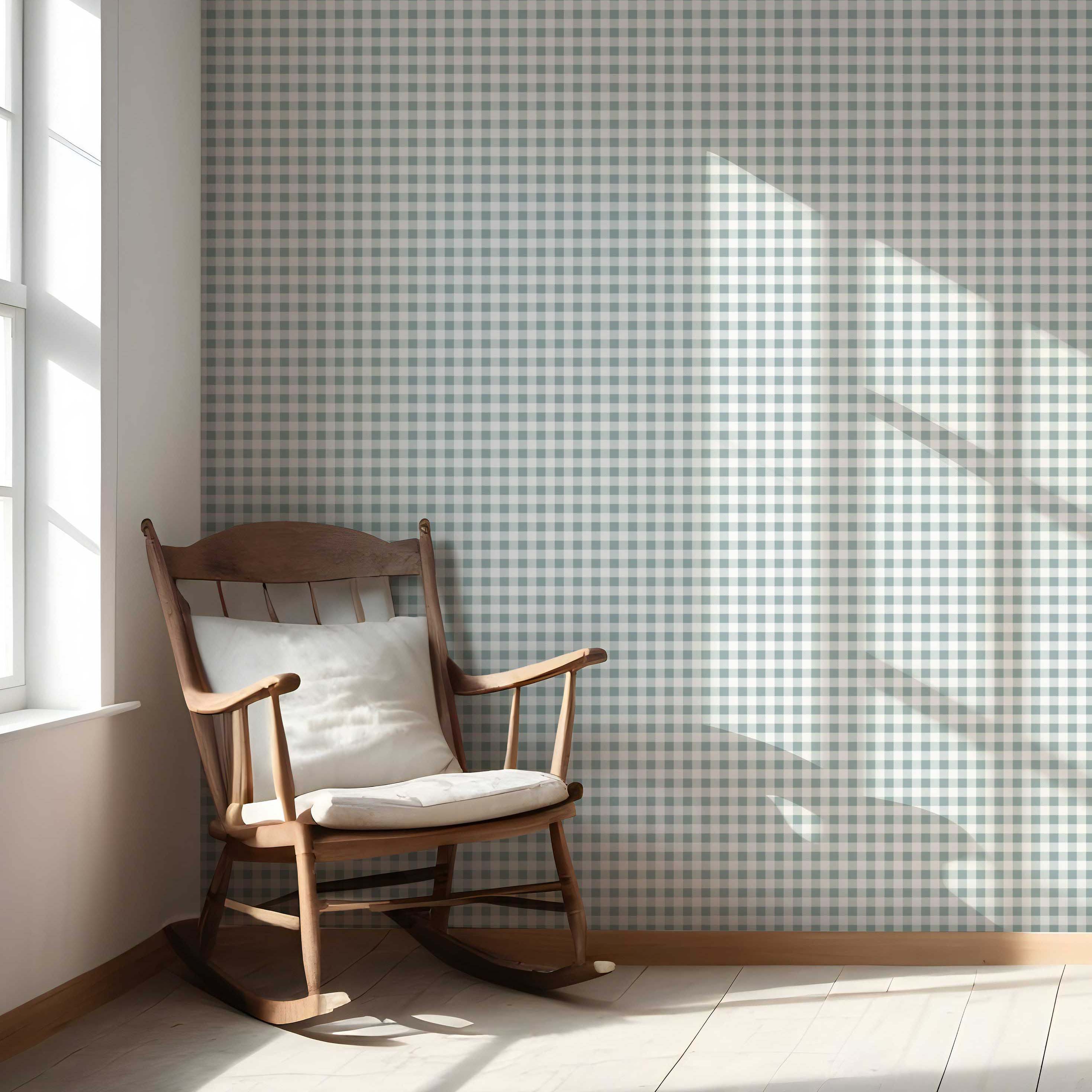 Gingham Checkered Nursery Wallpaper Sample (Pastel Blue)