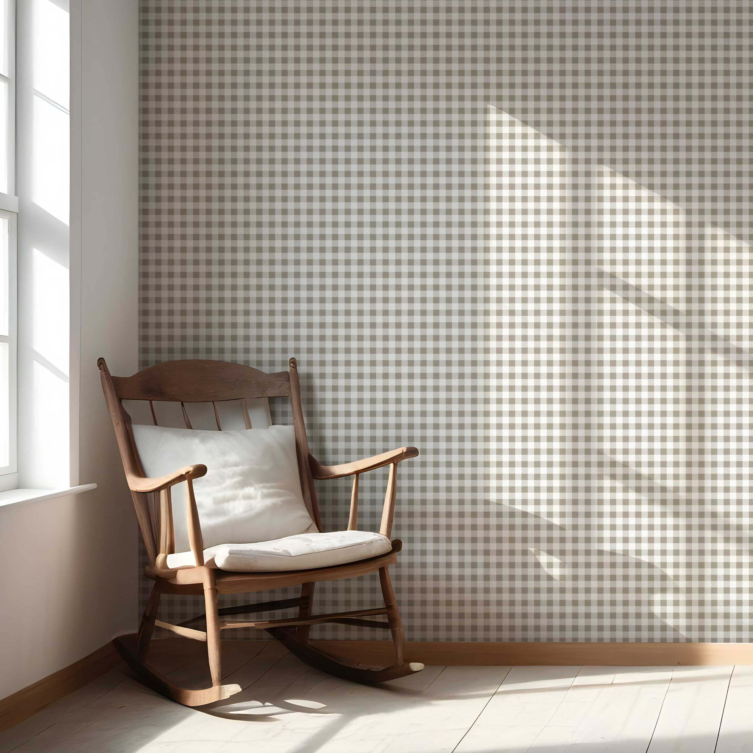 Neutral Gingham Checkered Nursery Wallpaper Sample (Taupe Gray/ Greige)