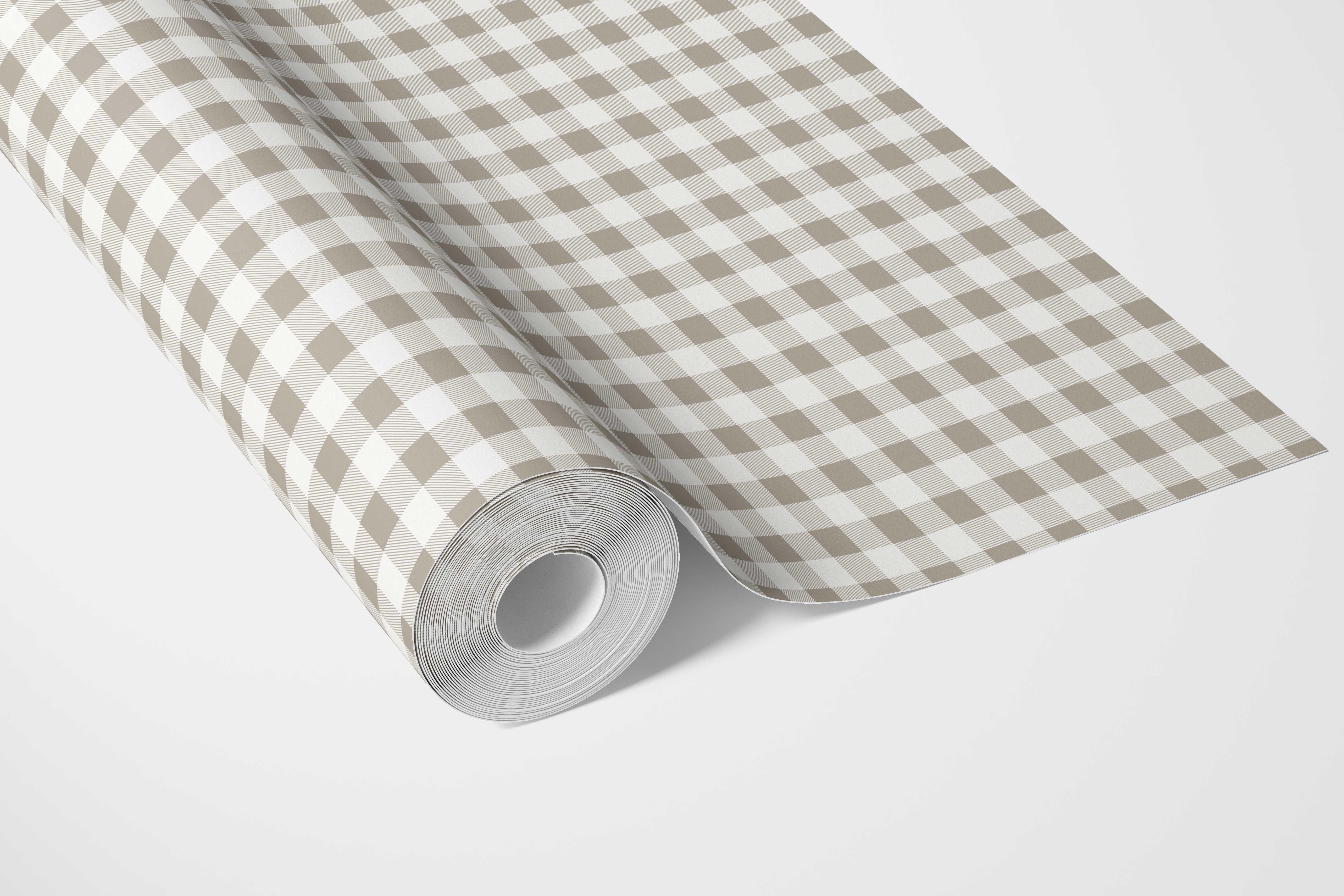 Neutral Gingham Checkered Bathroom Wallpaper (Taupe Gray/ Greige)