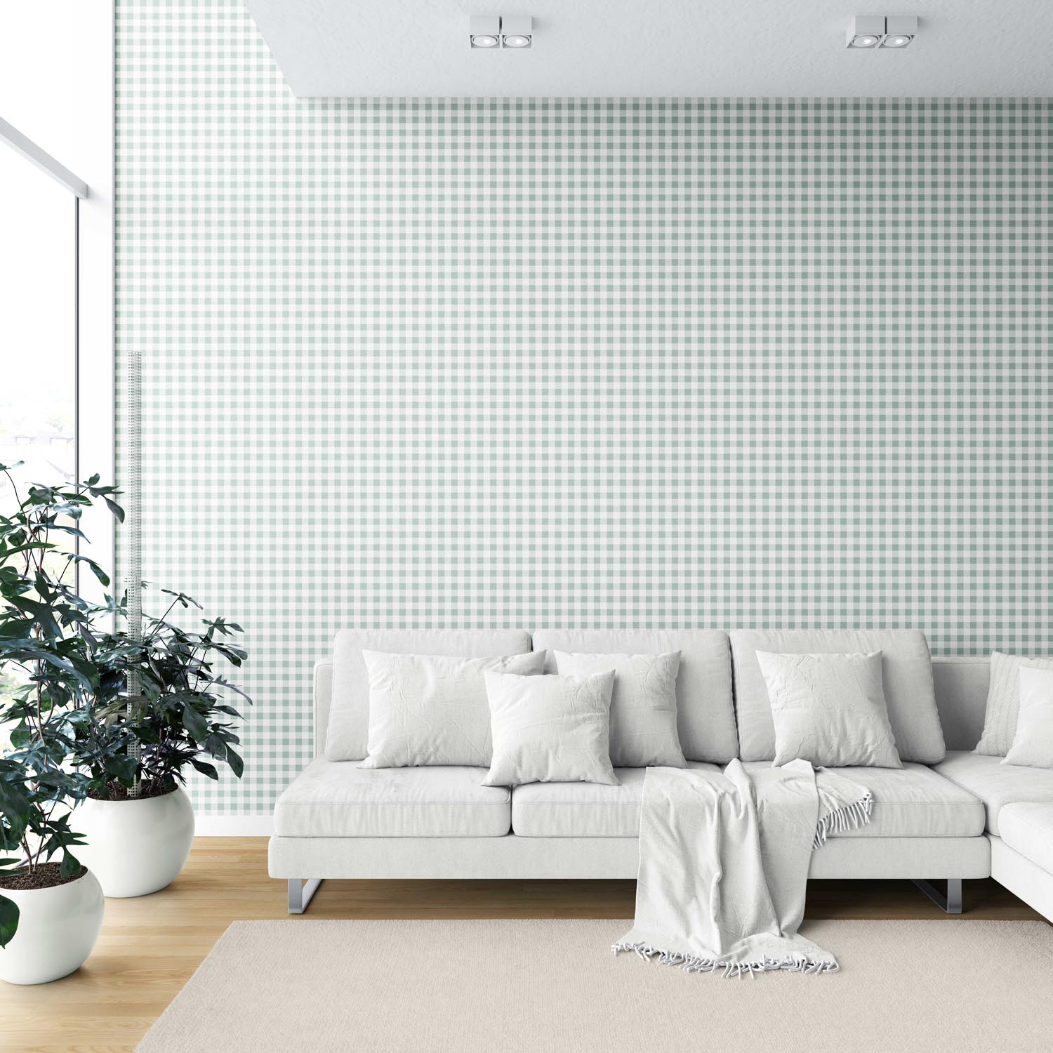 Gingham Checkered Shower Toilet Wallpaper Sample (Duck Egg Blue)