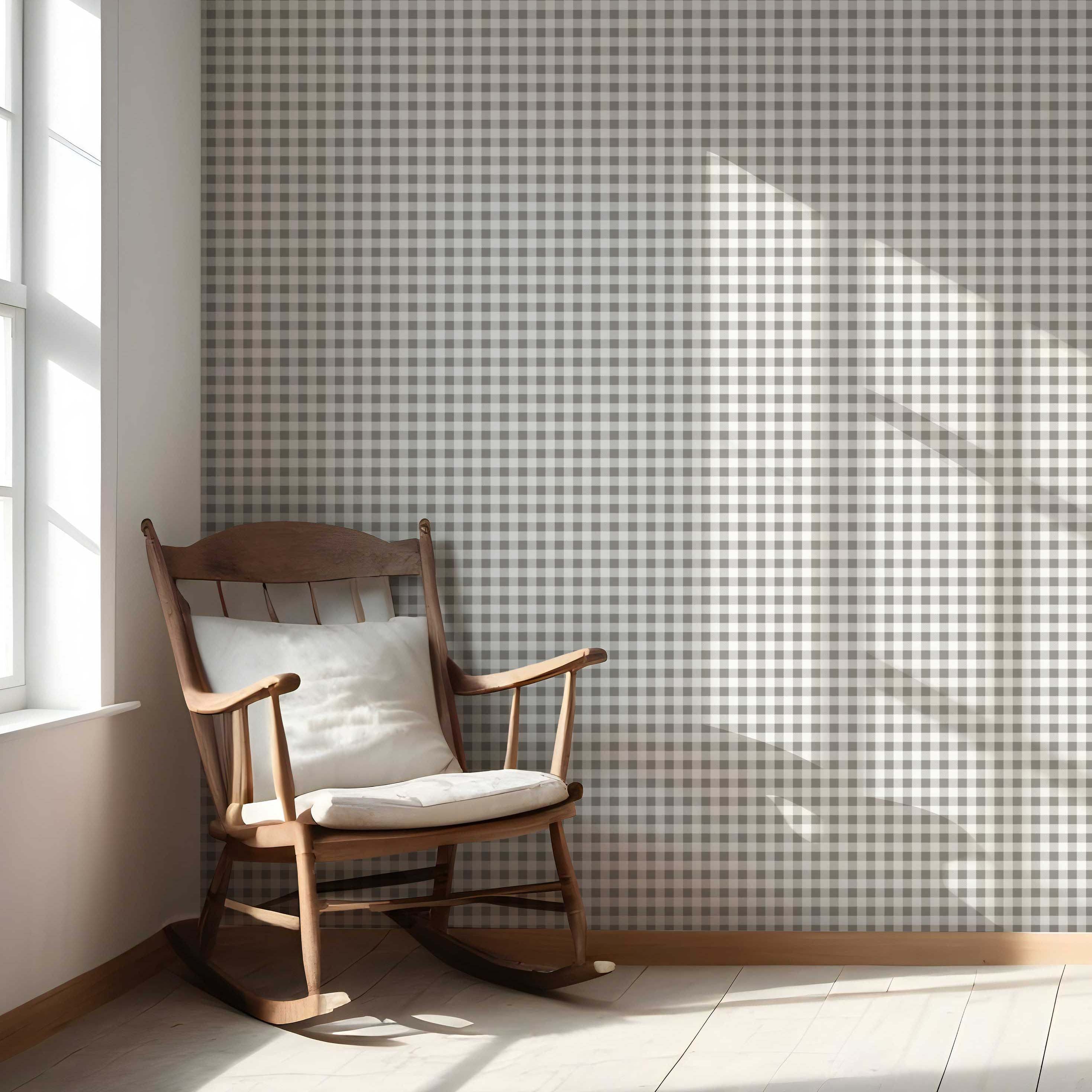 Neutral Gingham Checkered Nursery Wallpaper (Gray)