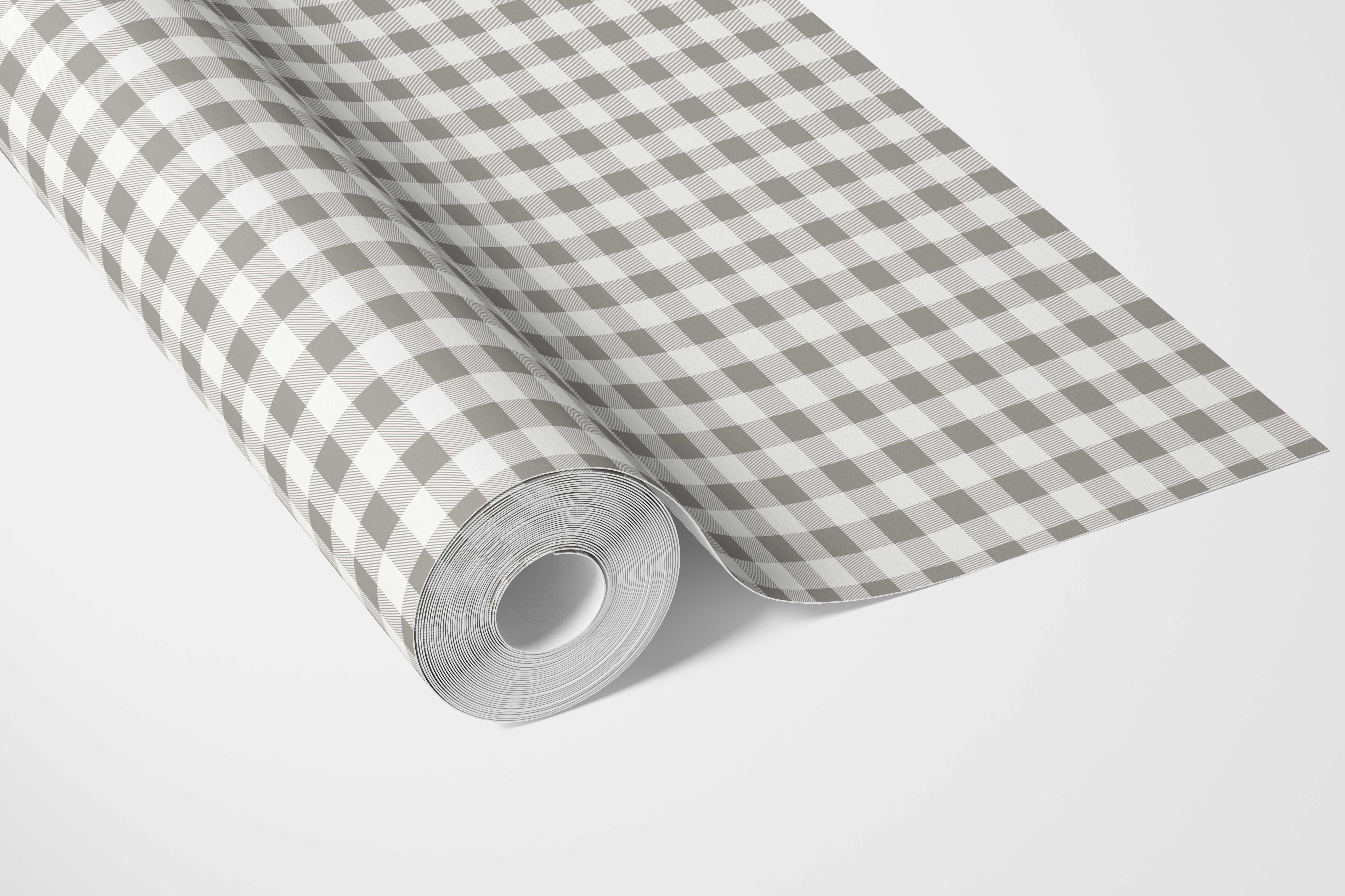 Neutral Gingham Checkered Bathroom Wallpaper (Gray)