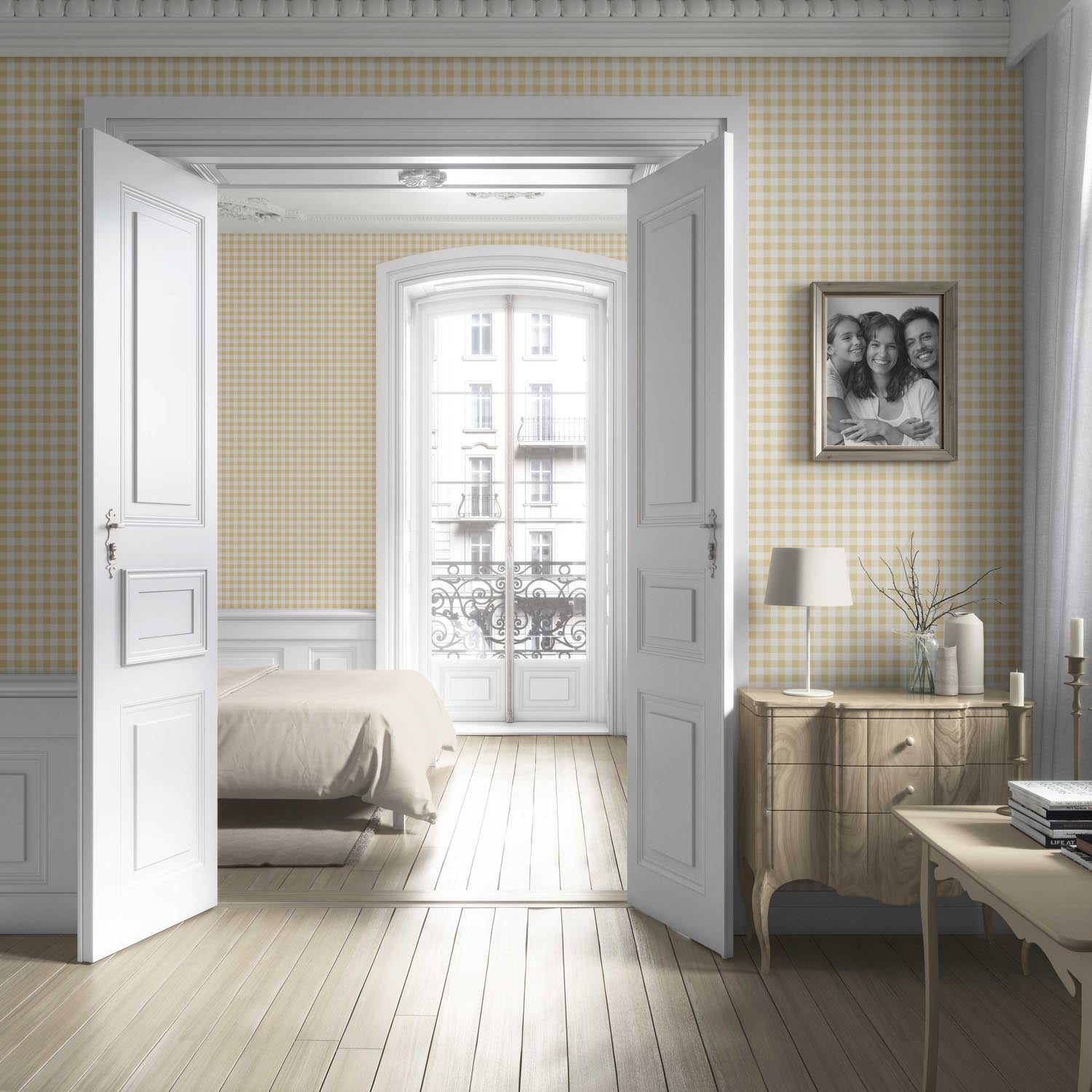 Gingham Checkered Kitchen Wallpaper Sample (Yellow)
