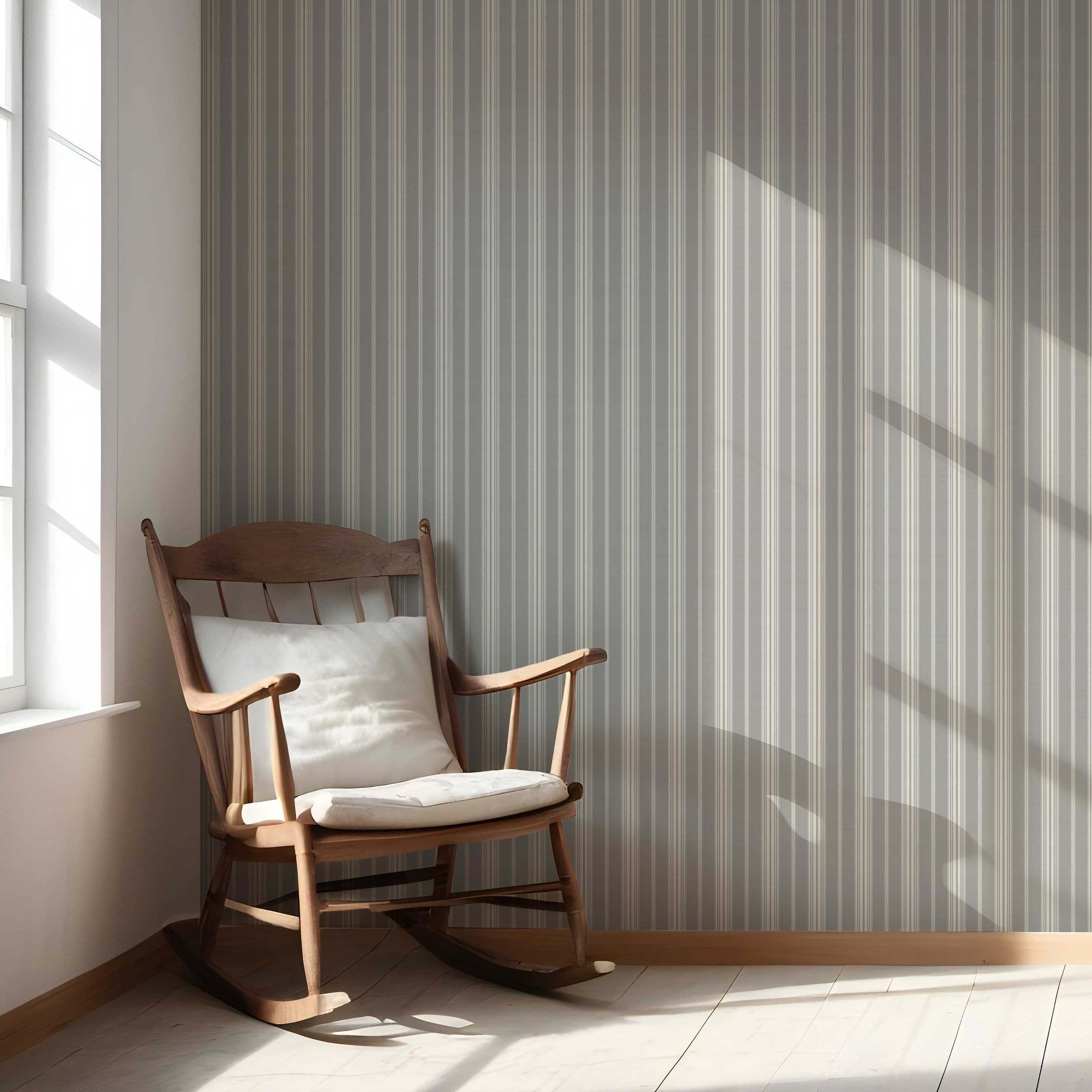 Neutral Geometric Striped Living Room Wallpaper (Gray)