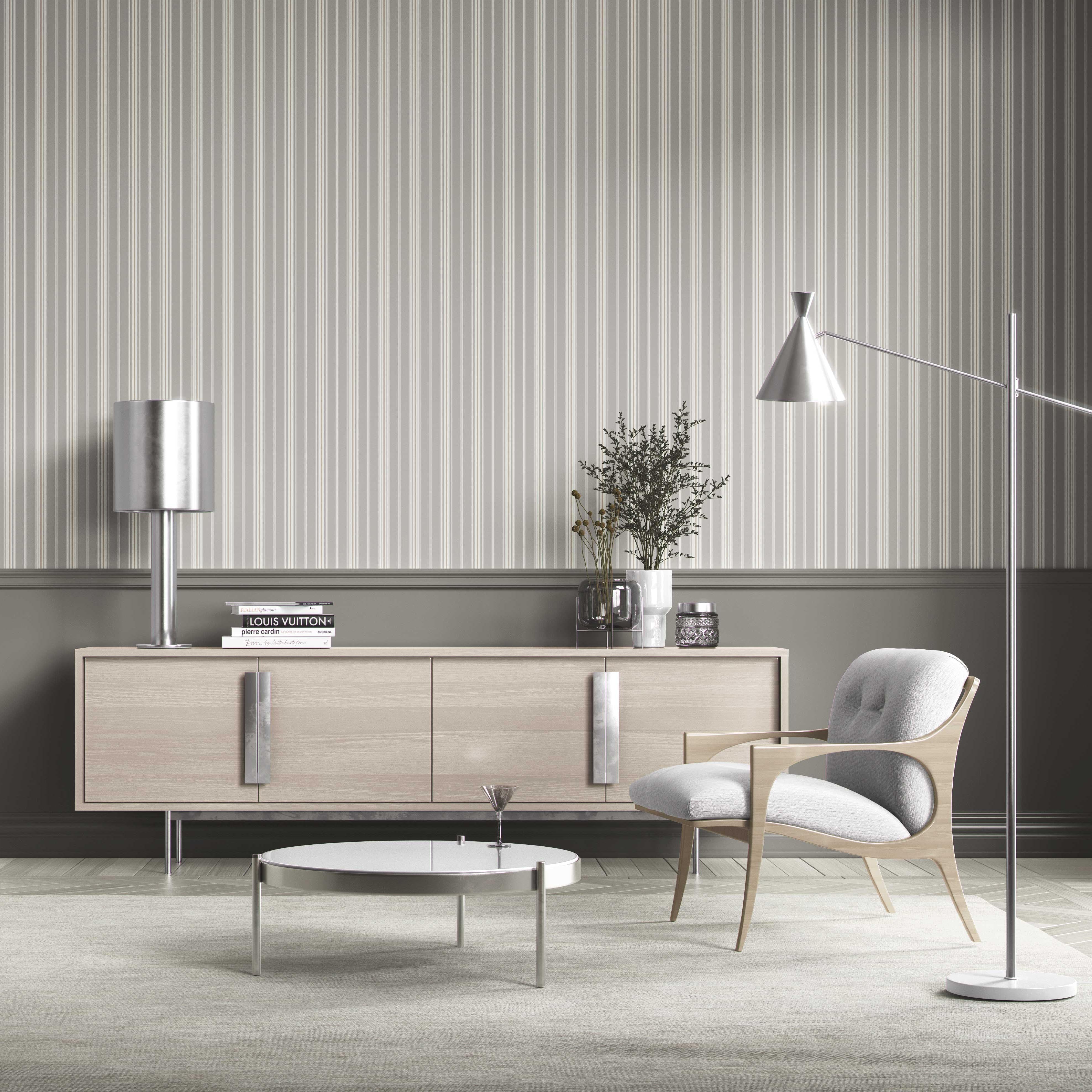 Neutral Geometric Striped Kitchen Wallpaper Sample (Gray)