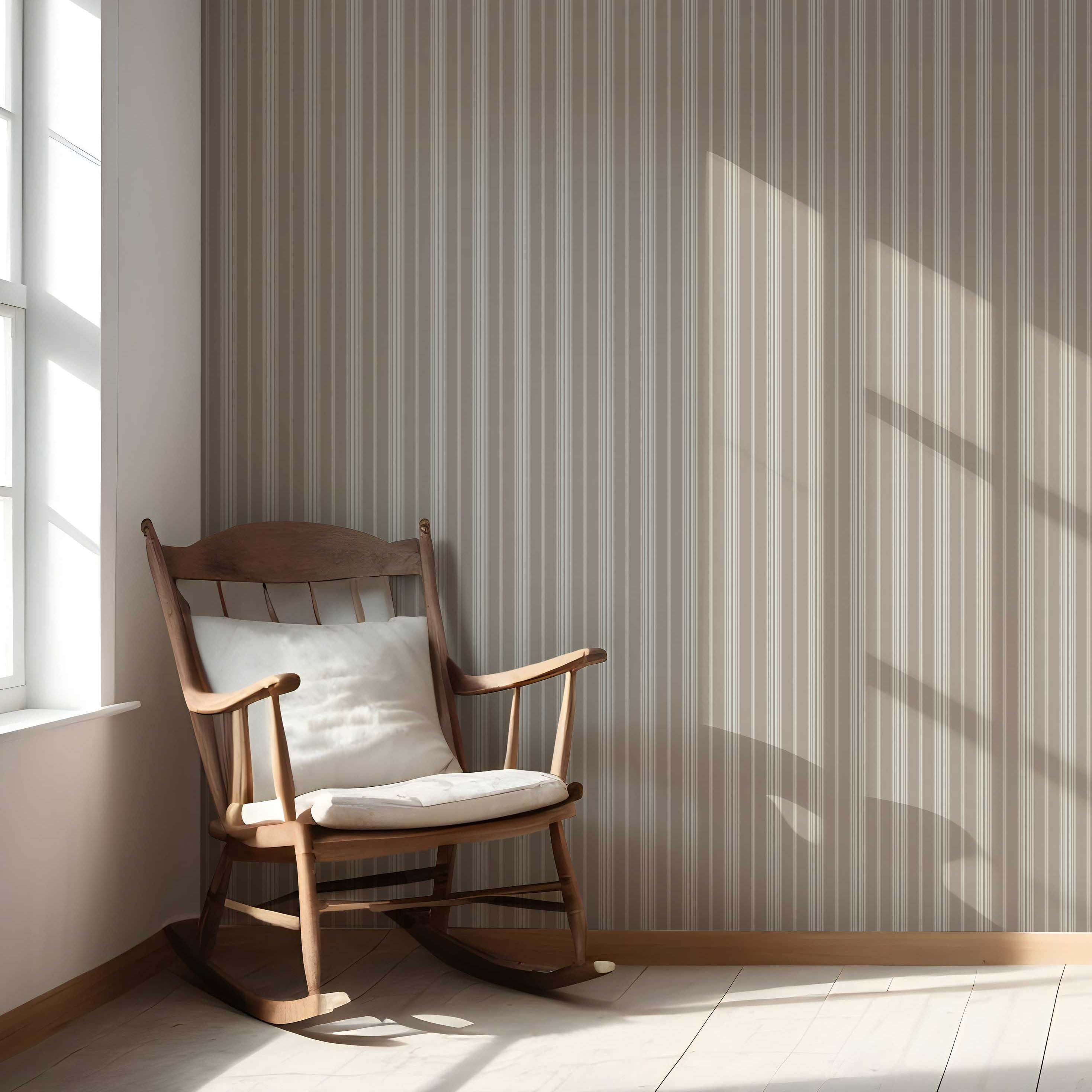 Neutral Geometric Striped Living Room Wallpaper Sample (Brown/ Beige/ Warm Gray)