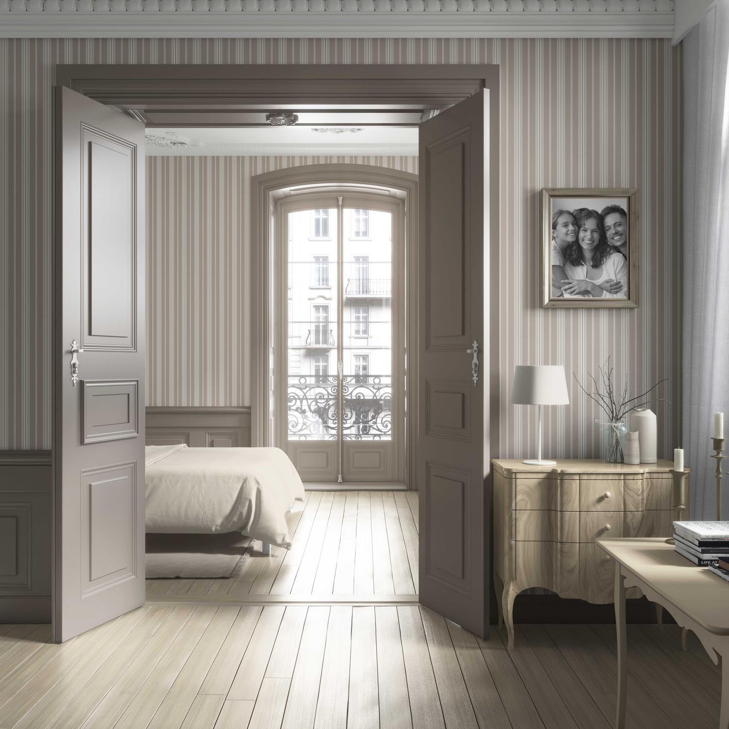 Neutral Geometric Striped Bathroom Wallpaper Sample (Brown/ Beige/ Warm Gray)