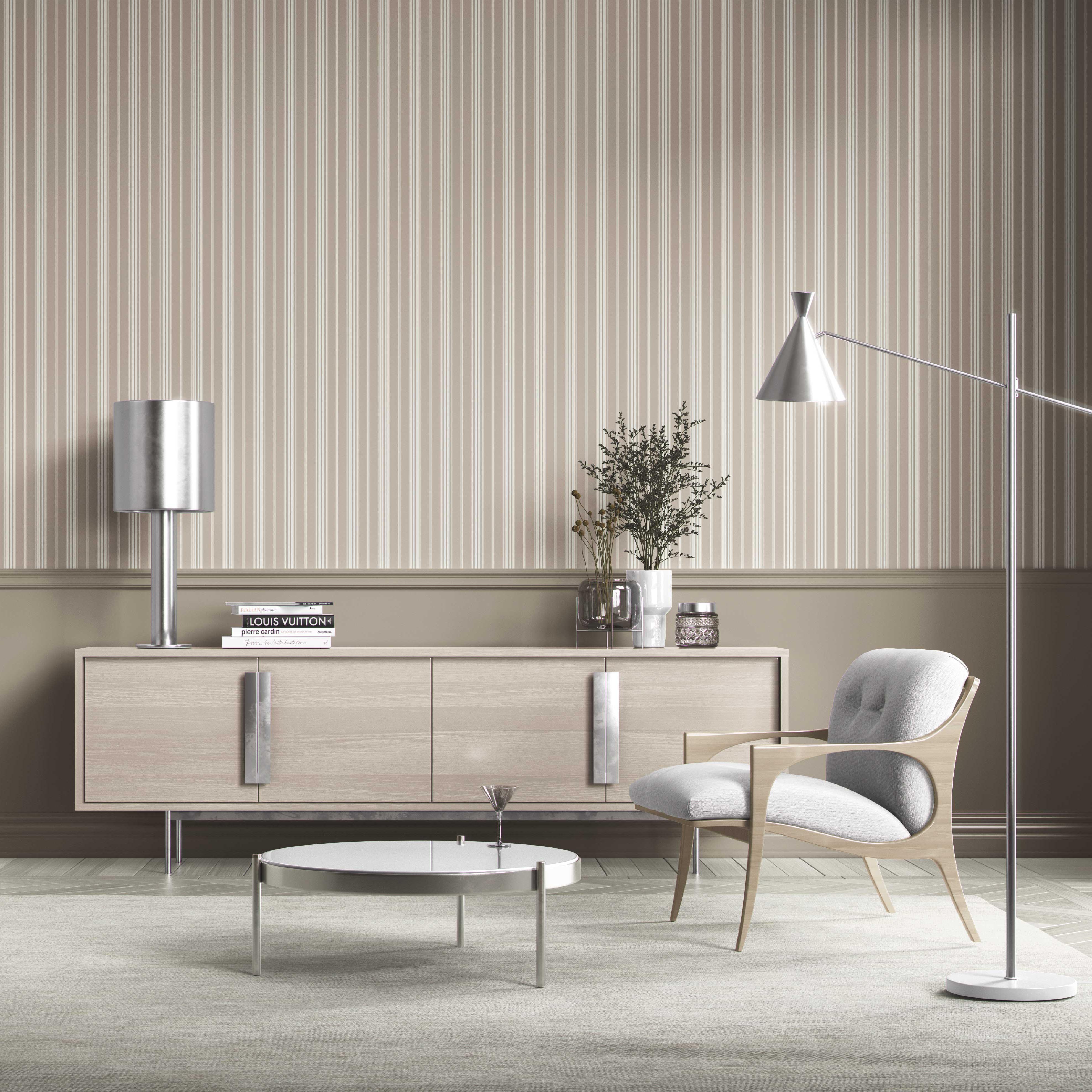 Neutral Geometric Striped Kitchen Wallpaper Sample (Brown/ Beige/ Warm Gray)