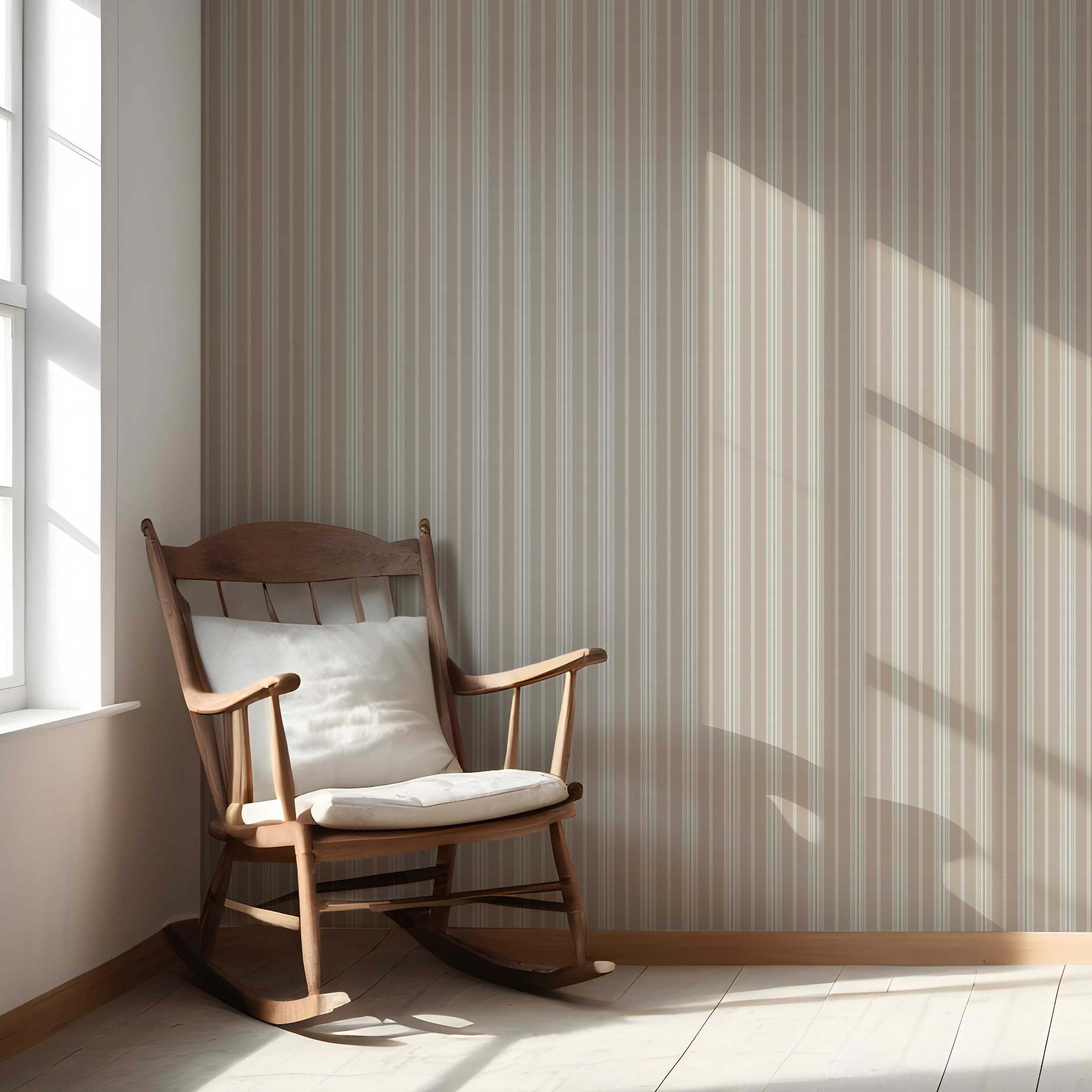 Neutral Geometric Striped Living Room Wallpaper Sample (Beige/ Brown/ Warm Gray)