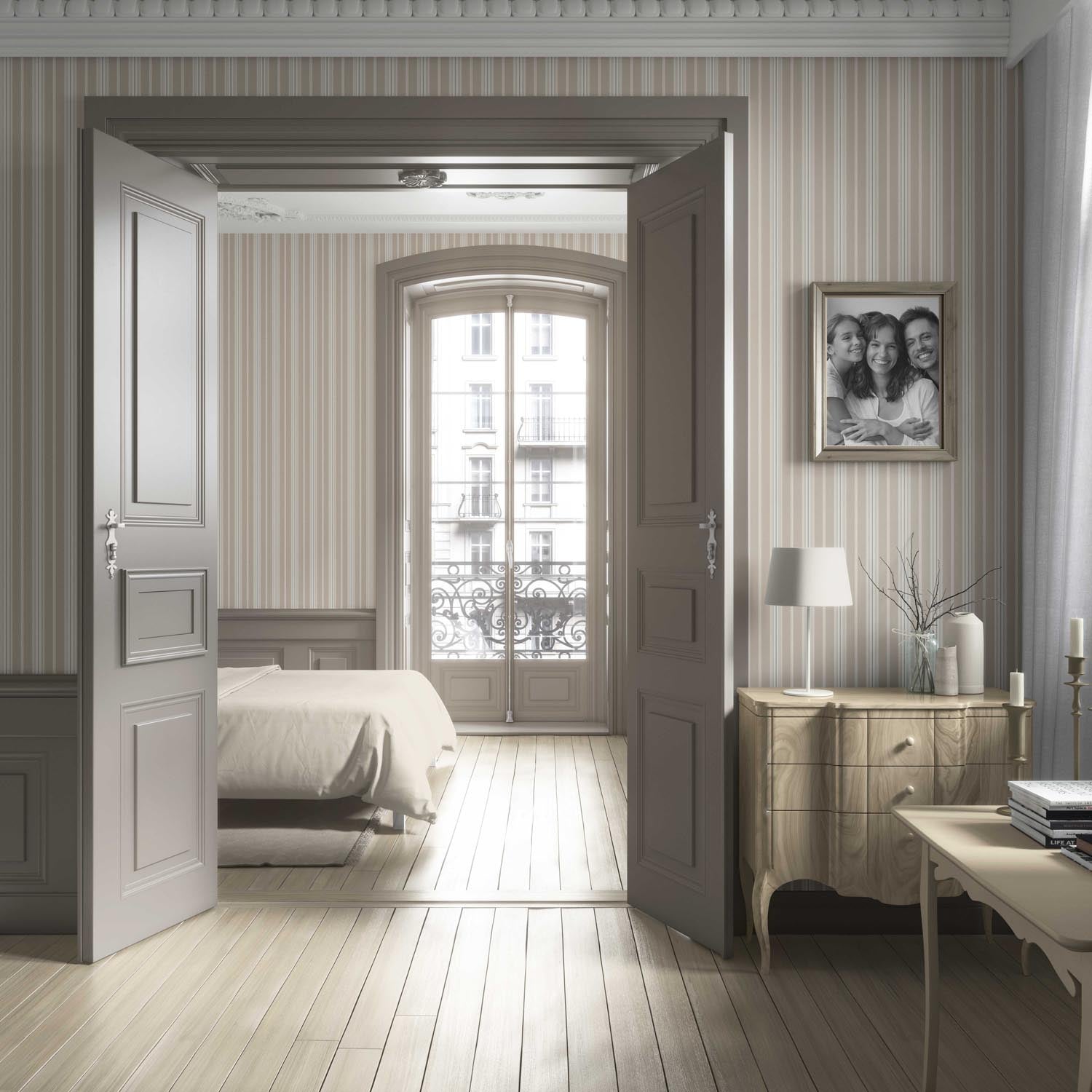 Neutral Geometric Striped Bathroom Wallpaper Sample (Beige/ Brown/ Warm Gray)