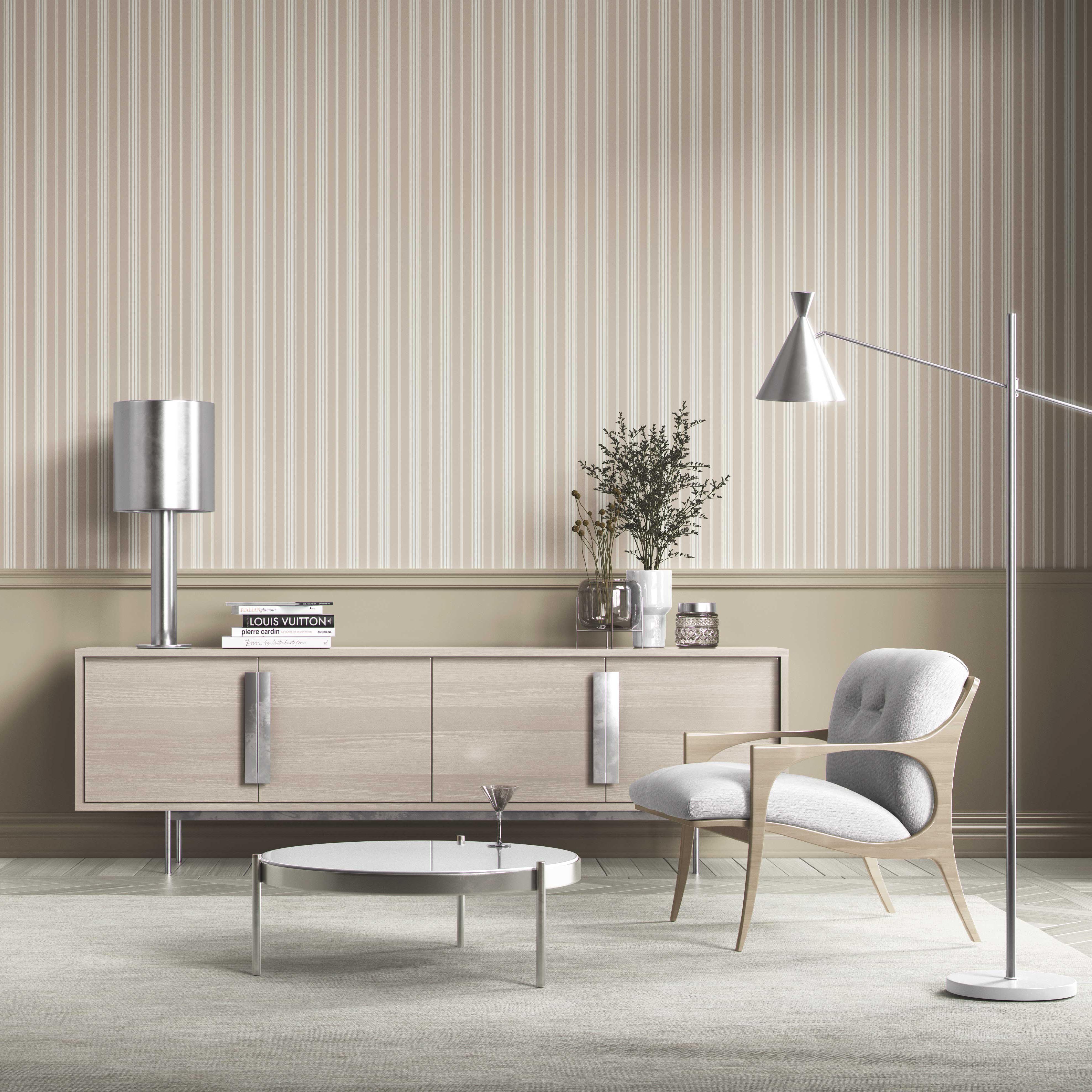 Neutral Geometric Striped Kitchen Wallpaper Sample (Beige/ Brown/ Warm Gray)