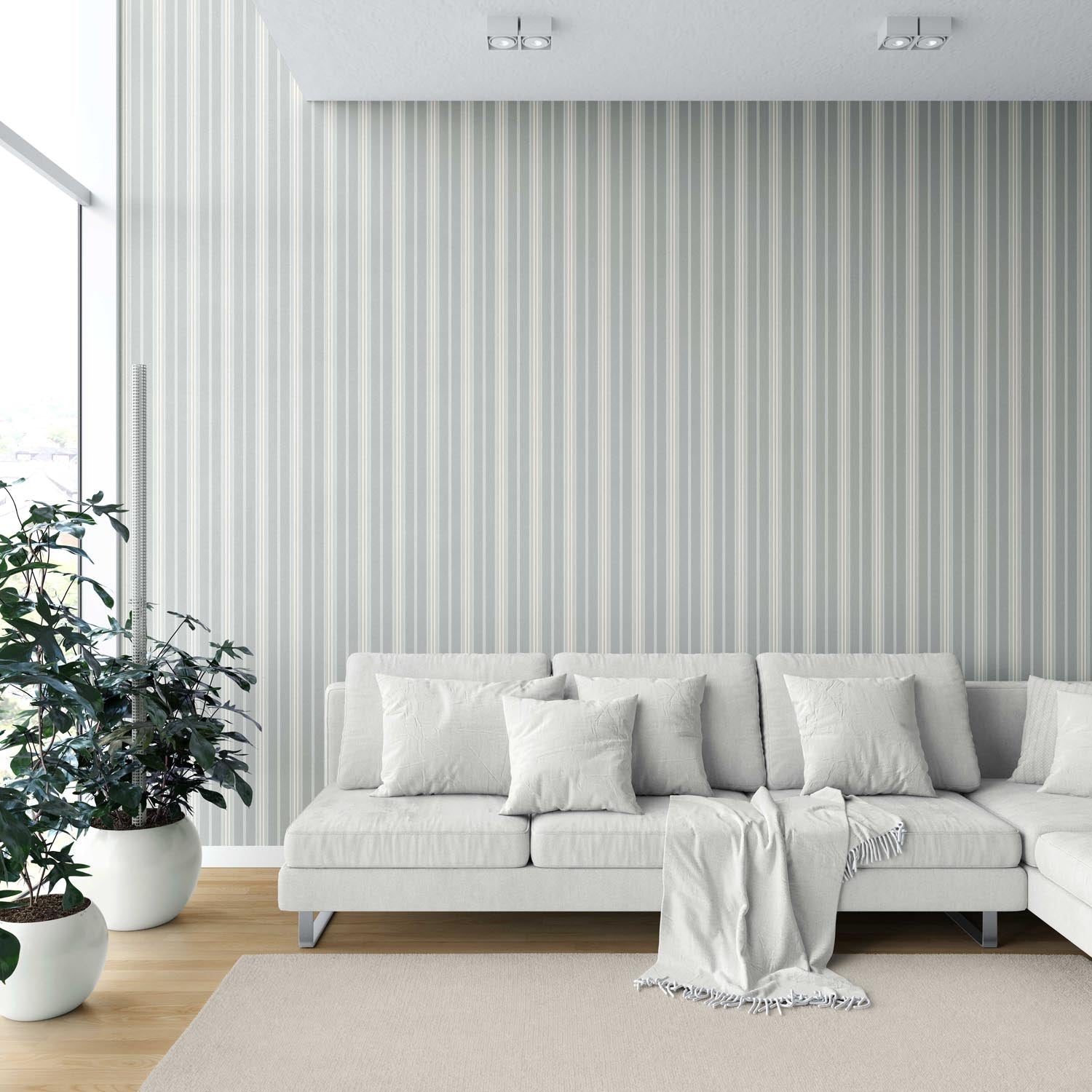 Neutral Geometric Striped Shower Toilet Wallpaper Sample (Gray)