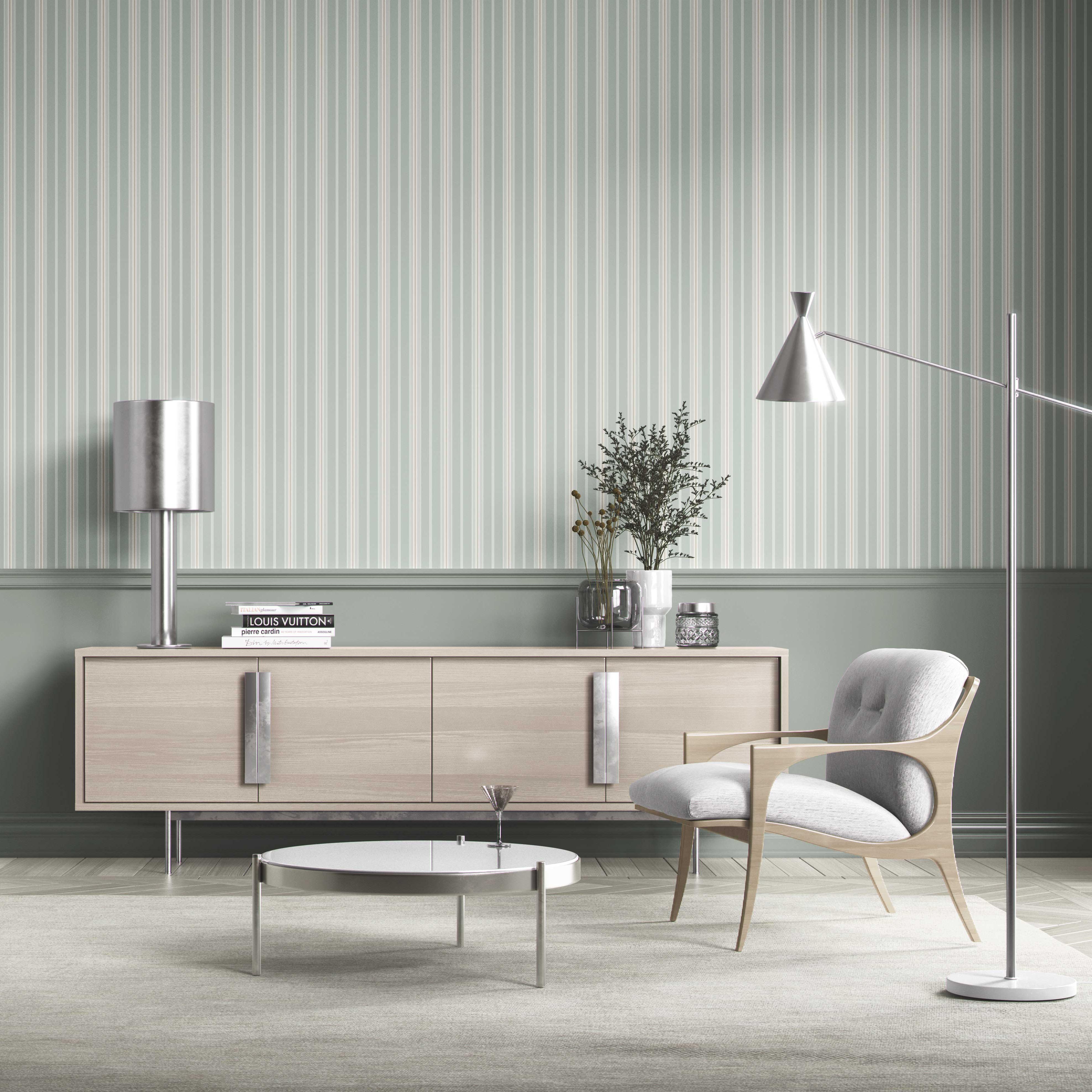 Neutral Geometric Striped Kitchen Wallpaper (Duck Egg Blue)