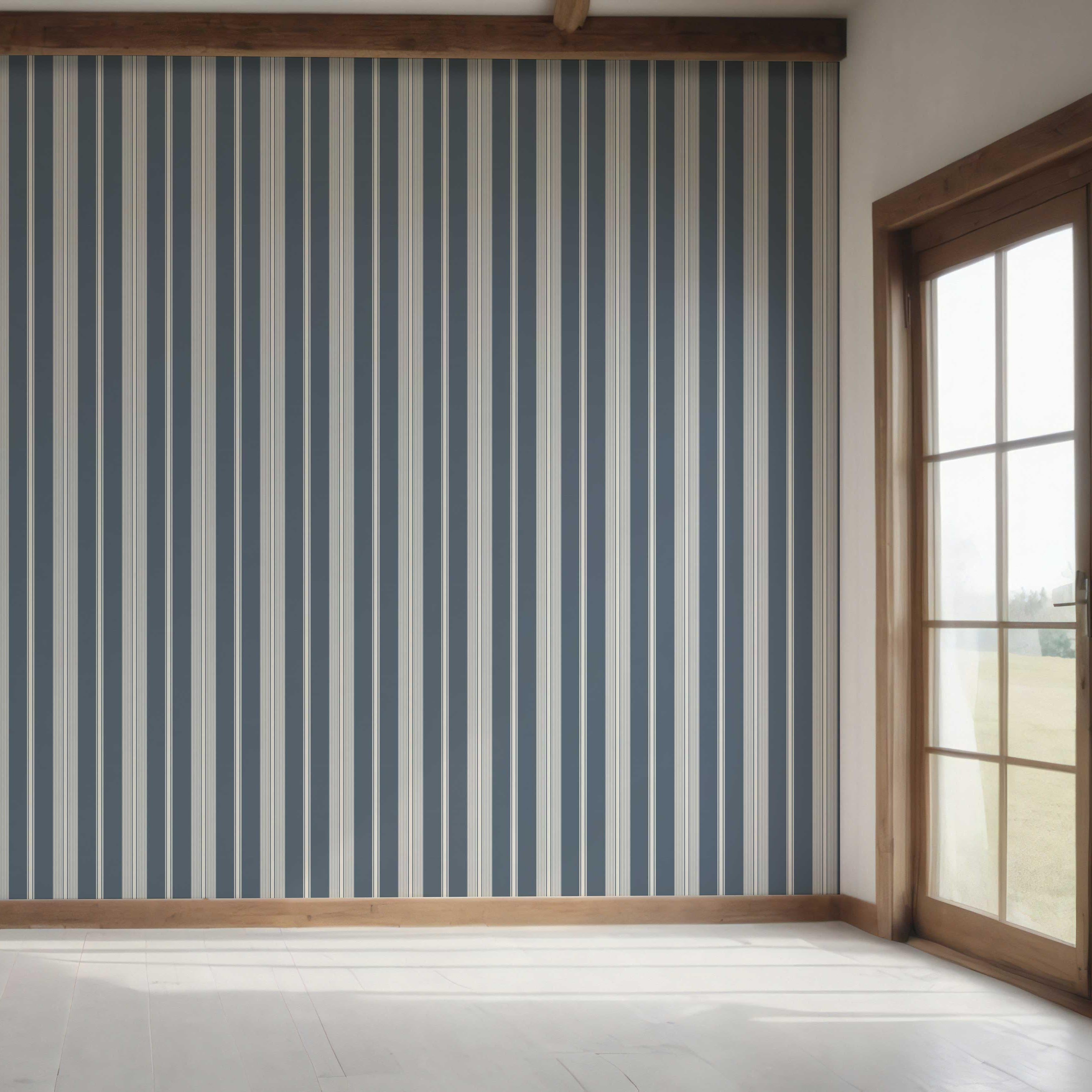 Geometric Striped Bedroom Wallpaper (Slate Gray/ Blue)