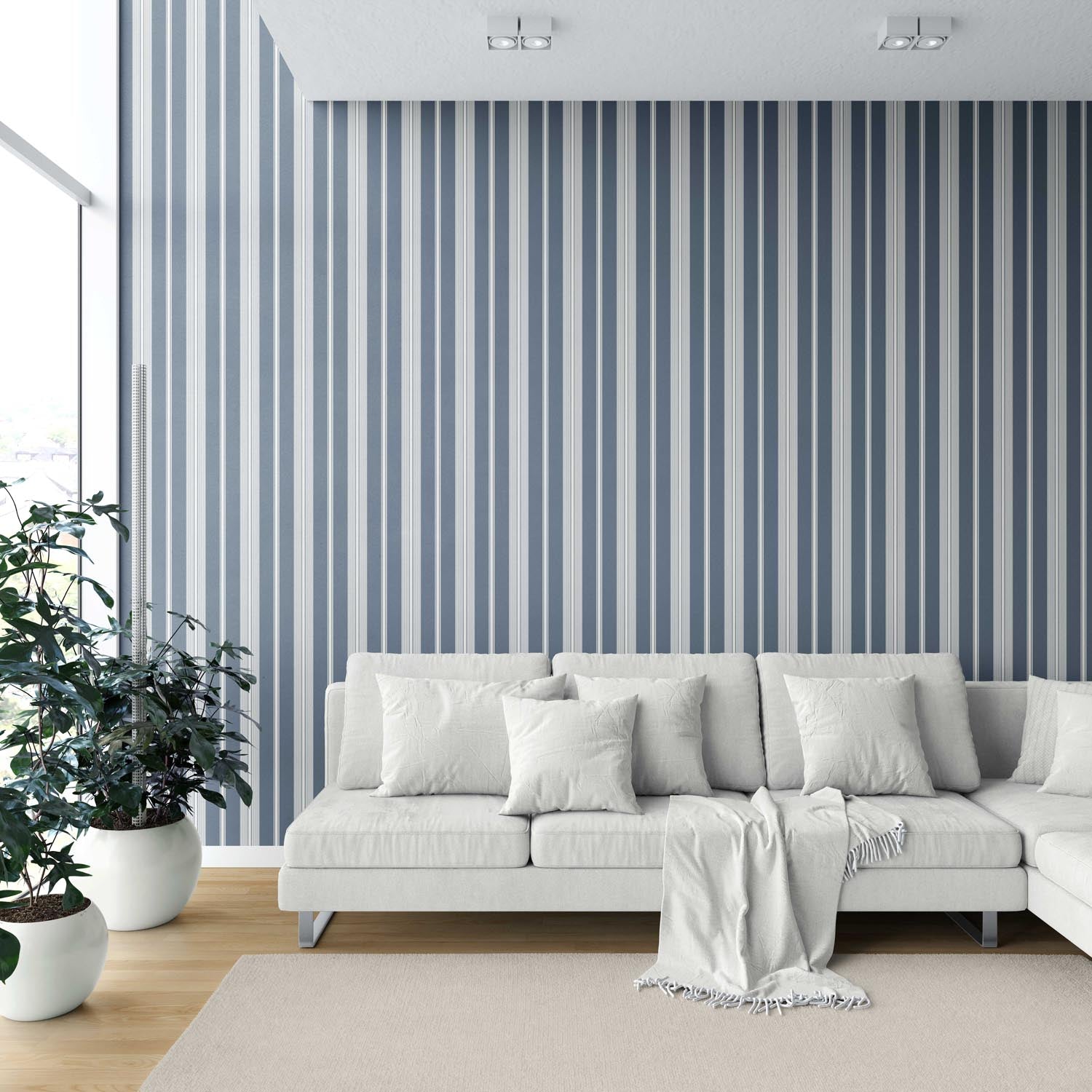 Geometric Striped Living Room Wallpaper Sample (Slate Gray/ Blue)