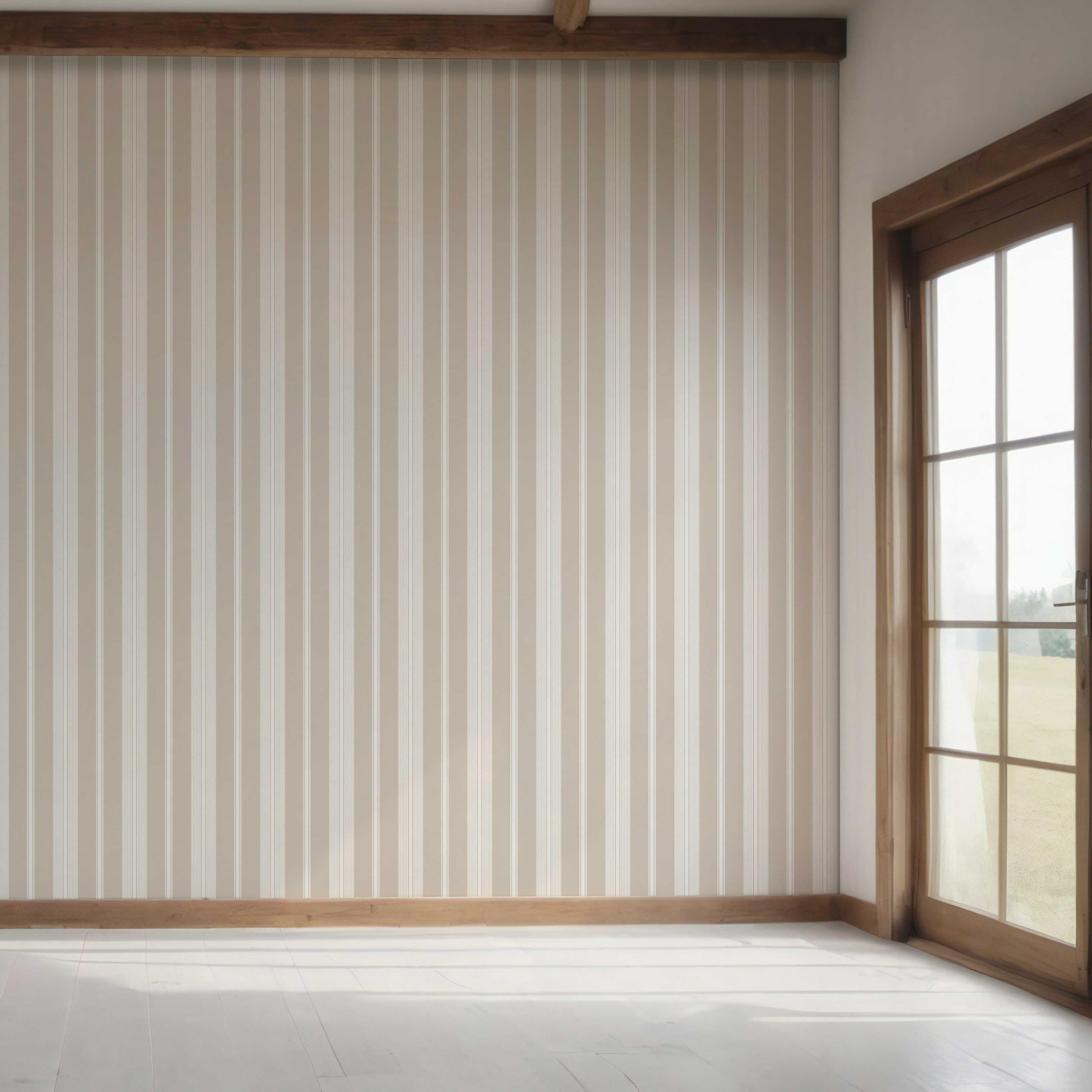 Neutral Geometric Striped Bedroom Wallpaper Sample (Soft Taupe/ Beige/ Gray)