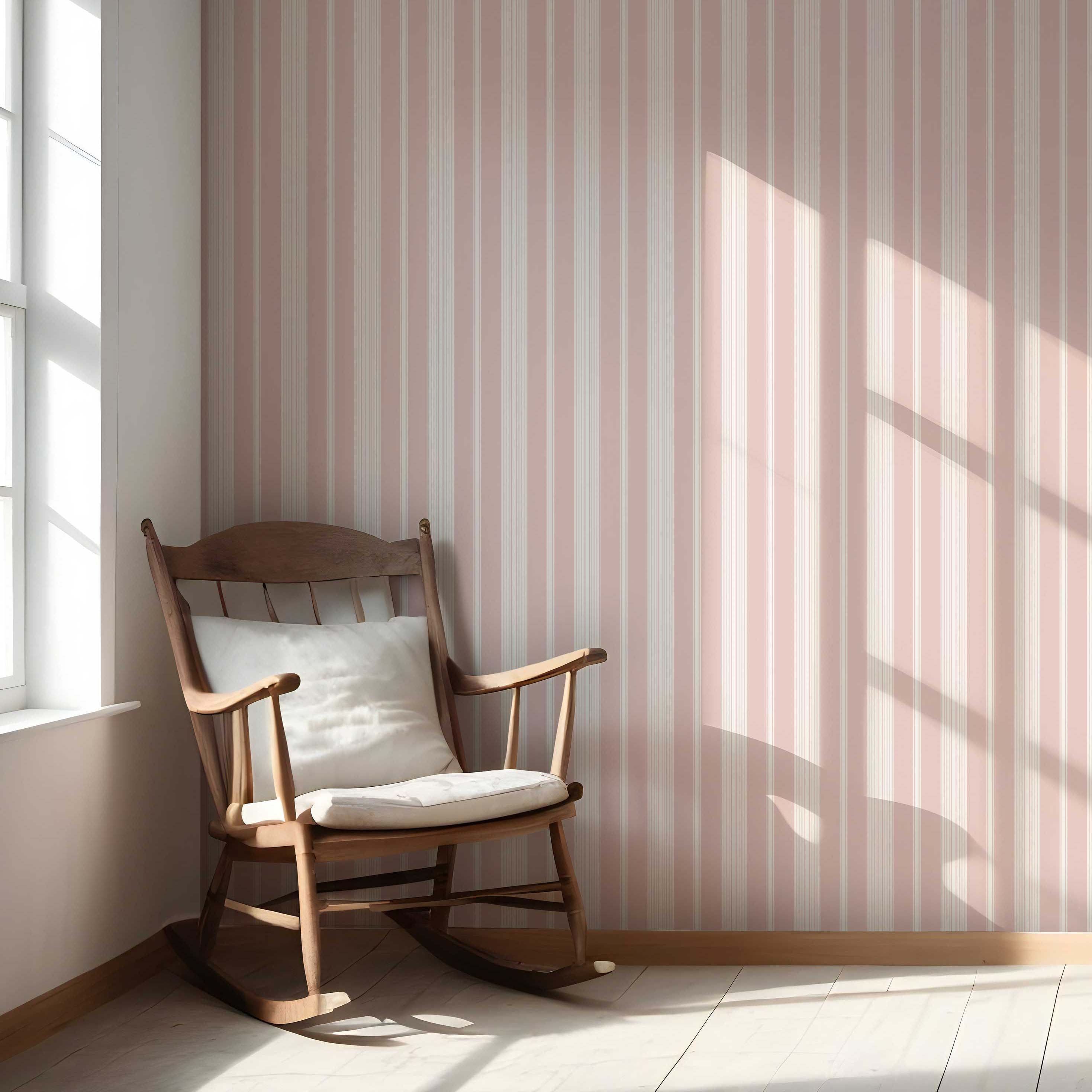 Geometric Striped Living Room Wallpaper Sample (Blush Pink)