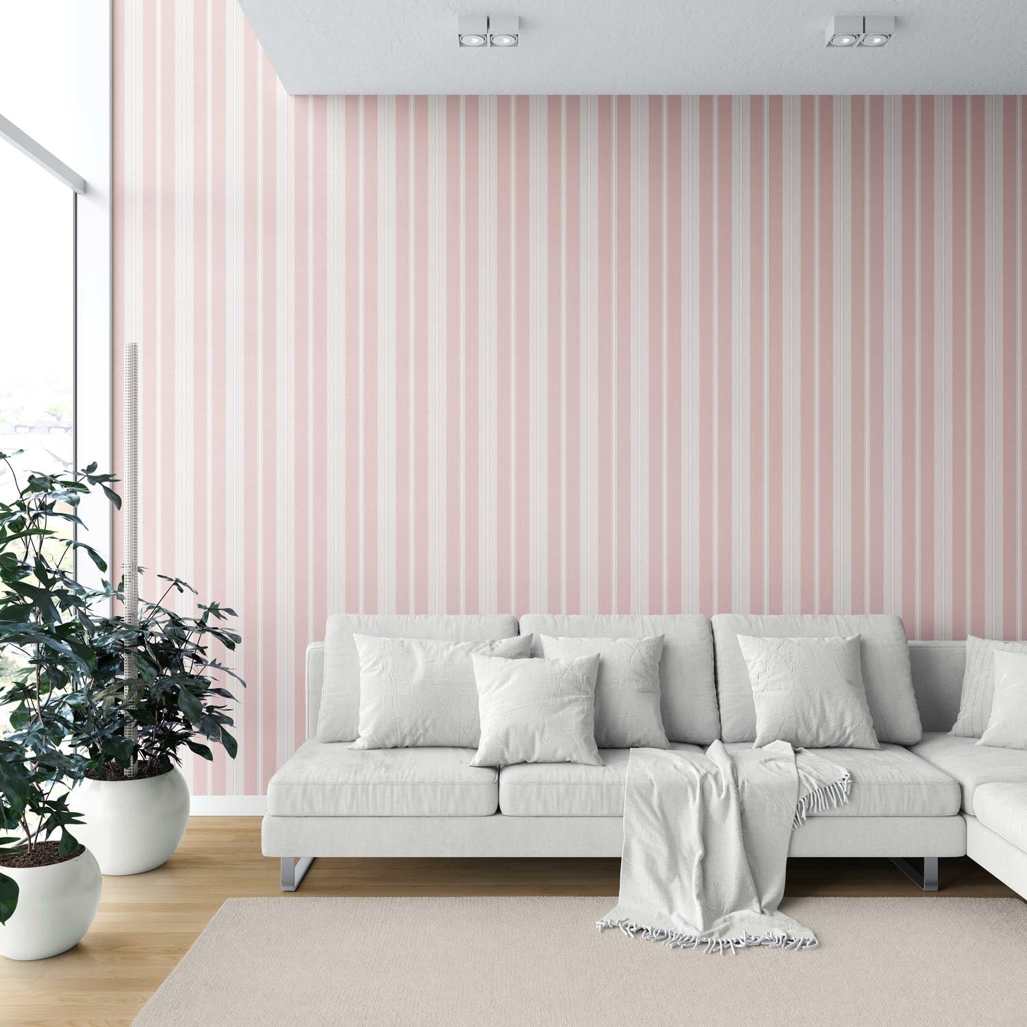 Geometric Striped Kitchen Wallpaper (Blush Pink)