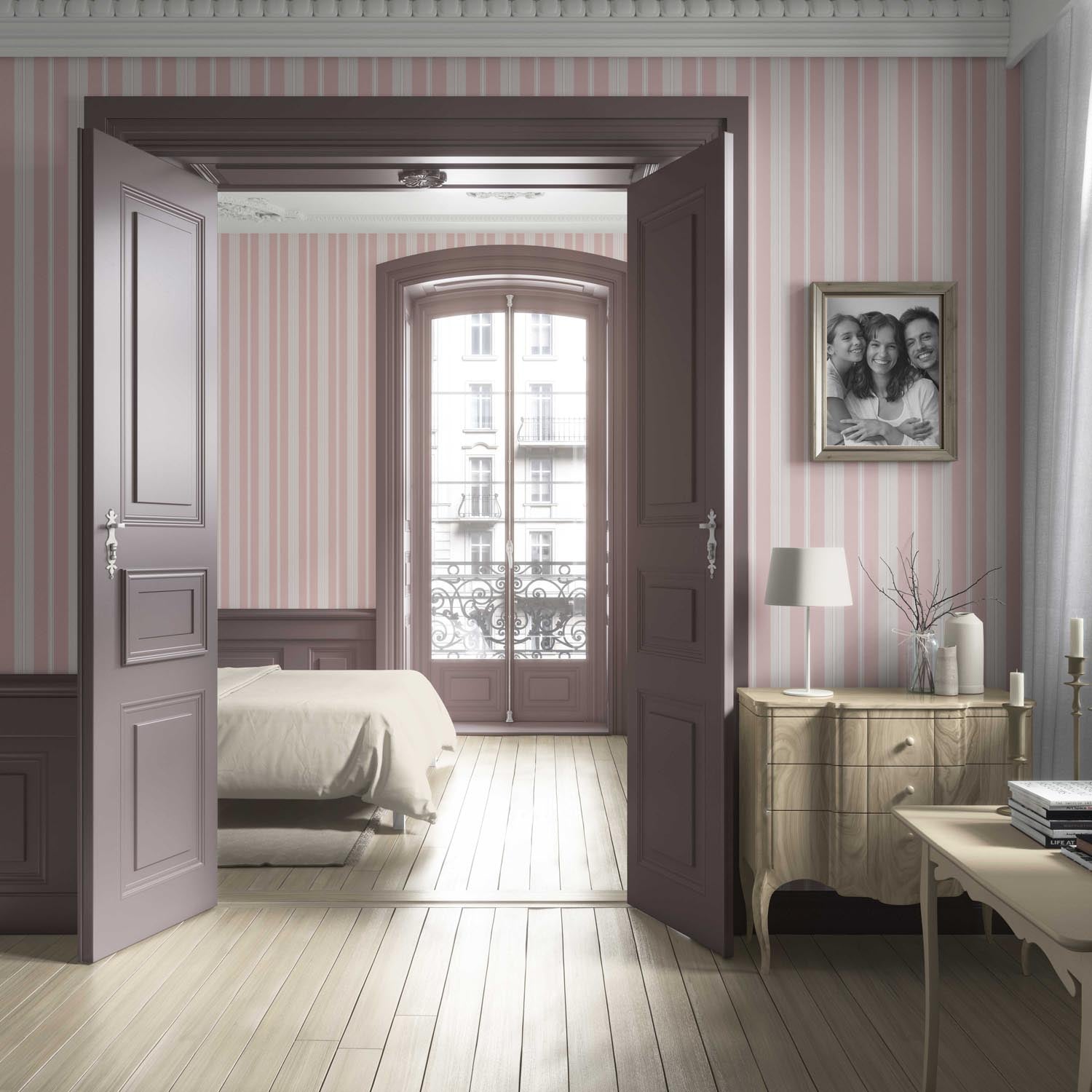 Geometric Striped Bathroom Wallpaper (Blush Pink)