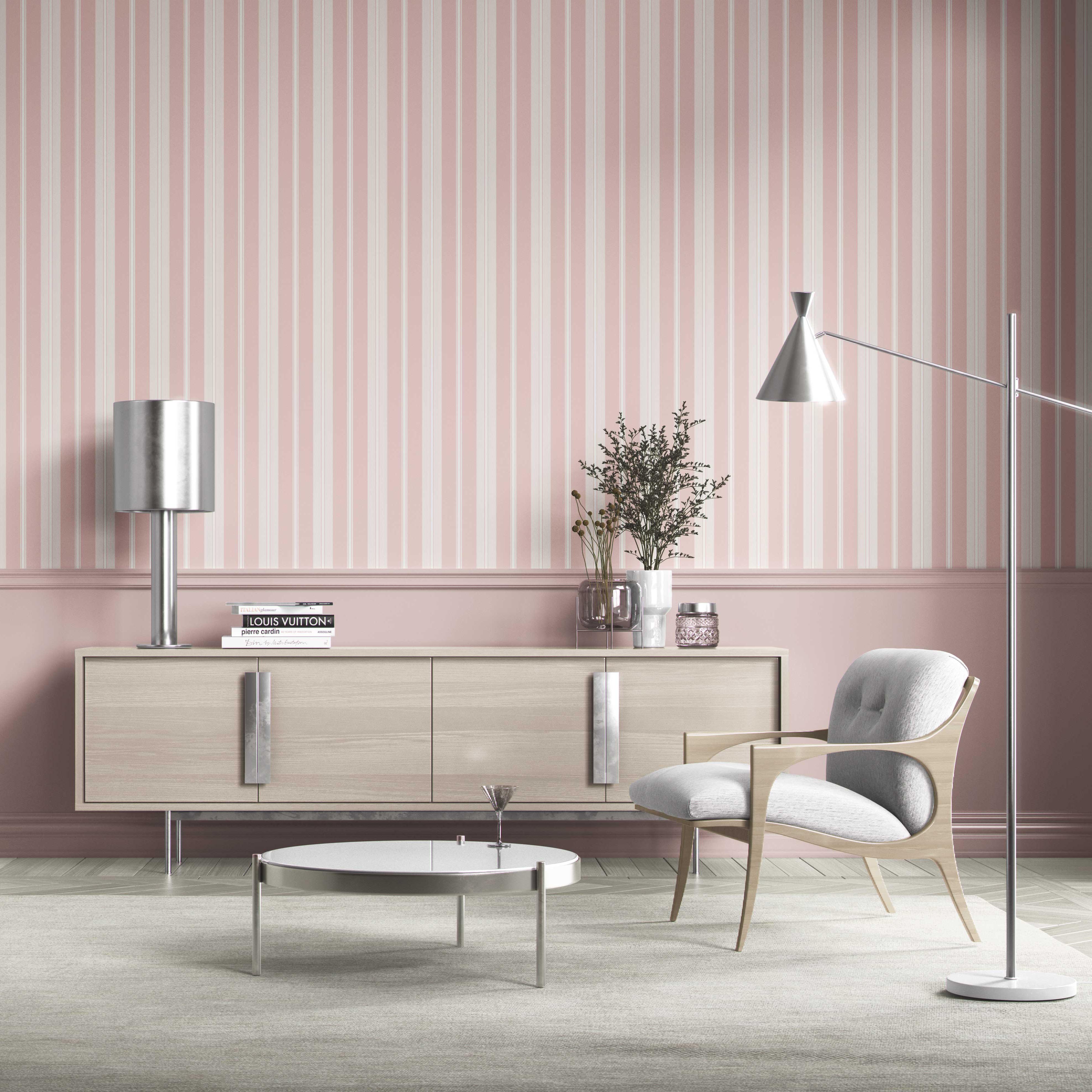 Geometric Striped Shower Toilet Wallpaper Sample (Blush Pink)