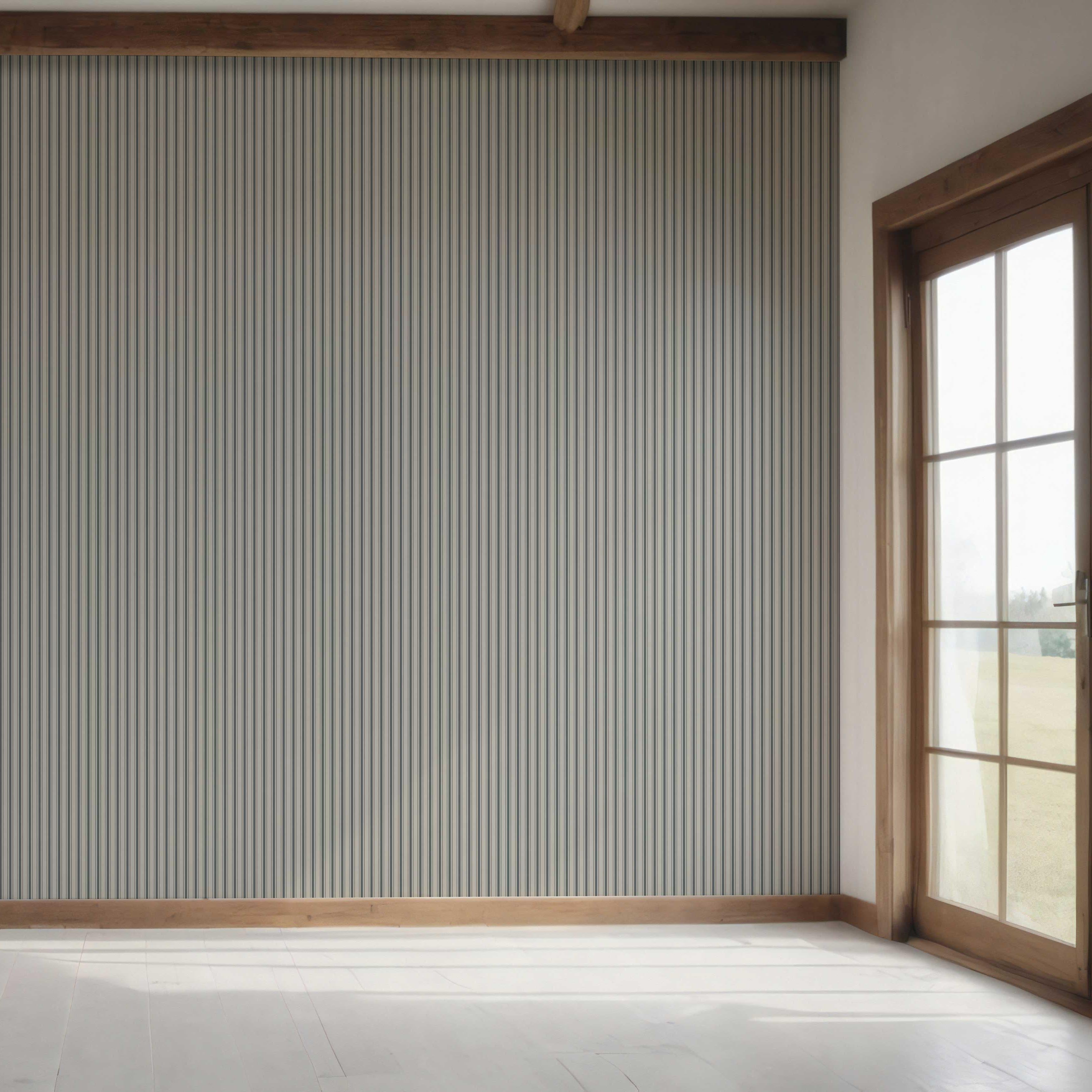 Neutral Geometric Striped Bedroom Wallpaper Sample (Slate Gray)
