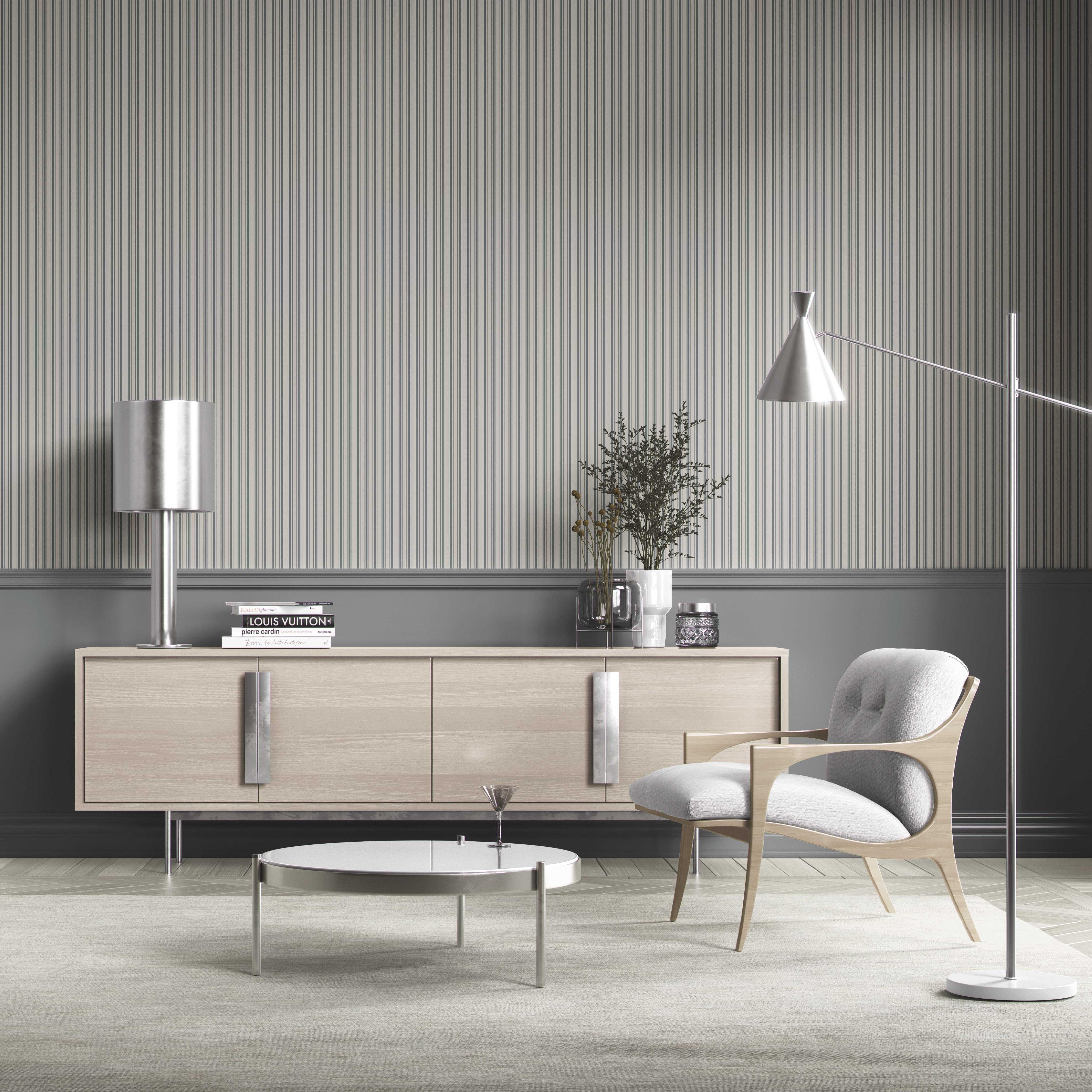Neutral Geometric Striped Bathroom Wallpaper Sample (Slate Gray)