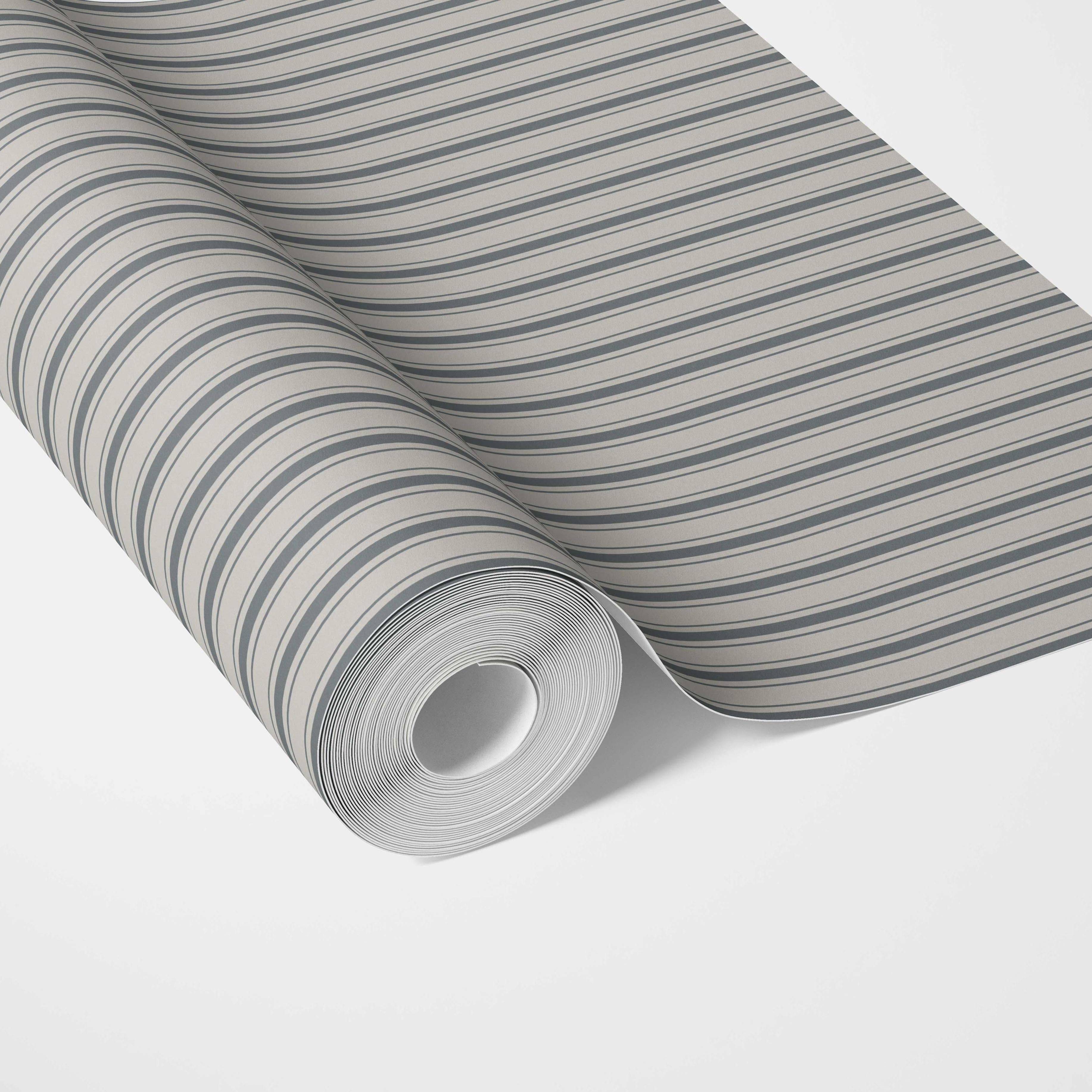 Neutral Geometric Striped Traditional Wallpaper (Slate Gray)