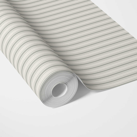 Neutral Geometric Striped Traditional Wallpaper (Sage Gray)