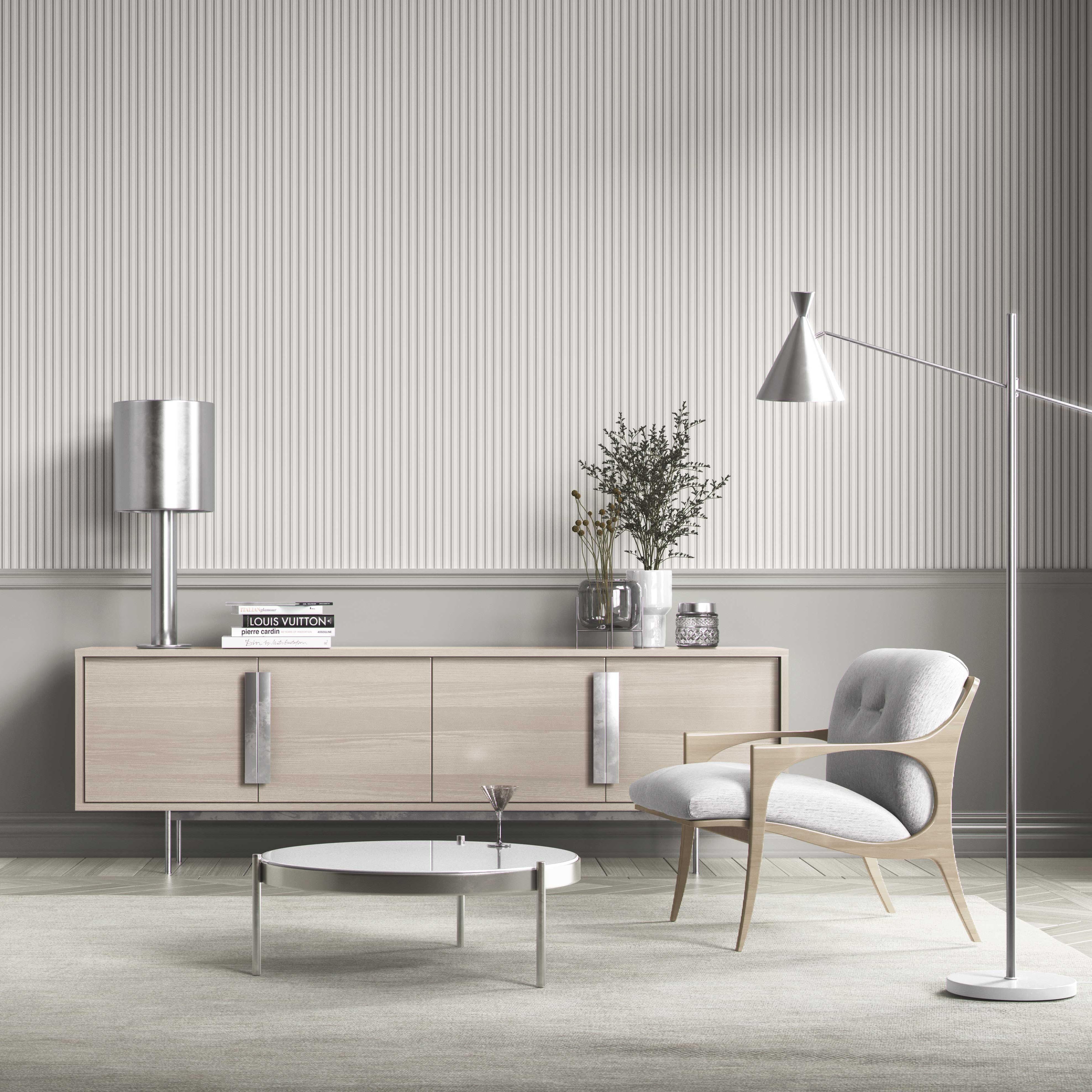 Neutral Geometric Striped Bathroom Wallpaper Sample (Light Gray)