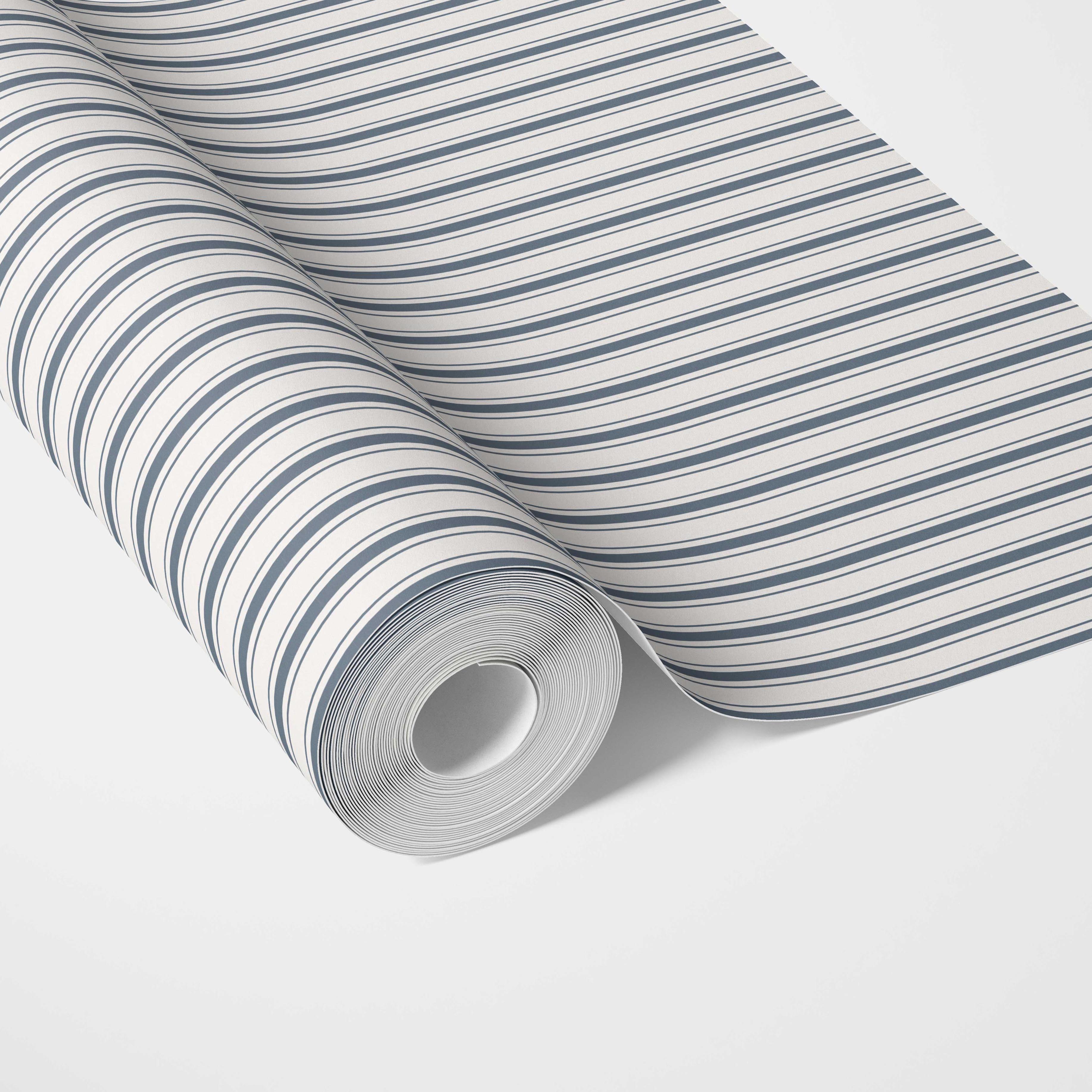 Geometric Striped Traditional Wallpaper Sample (Navy Blue)