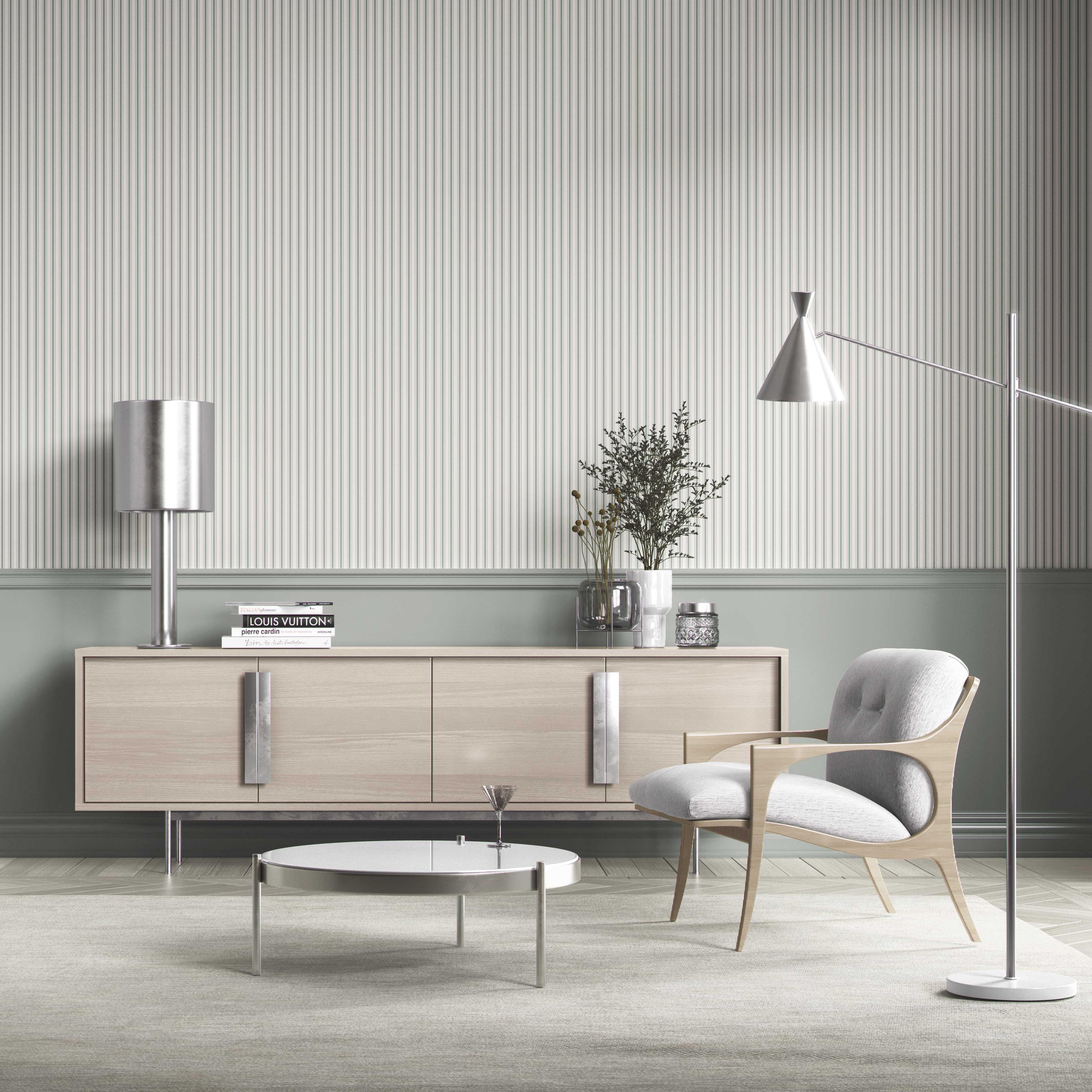 Neutral Geometric Striped Bathroom Wallpaper (Green-Gray)