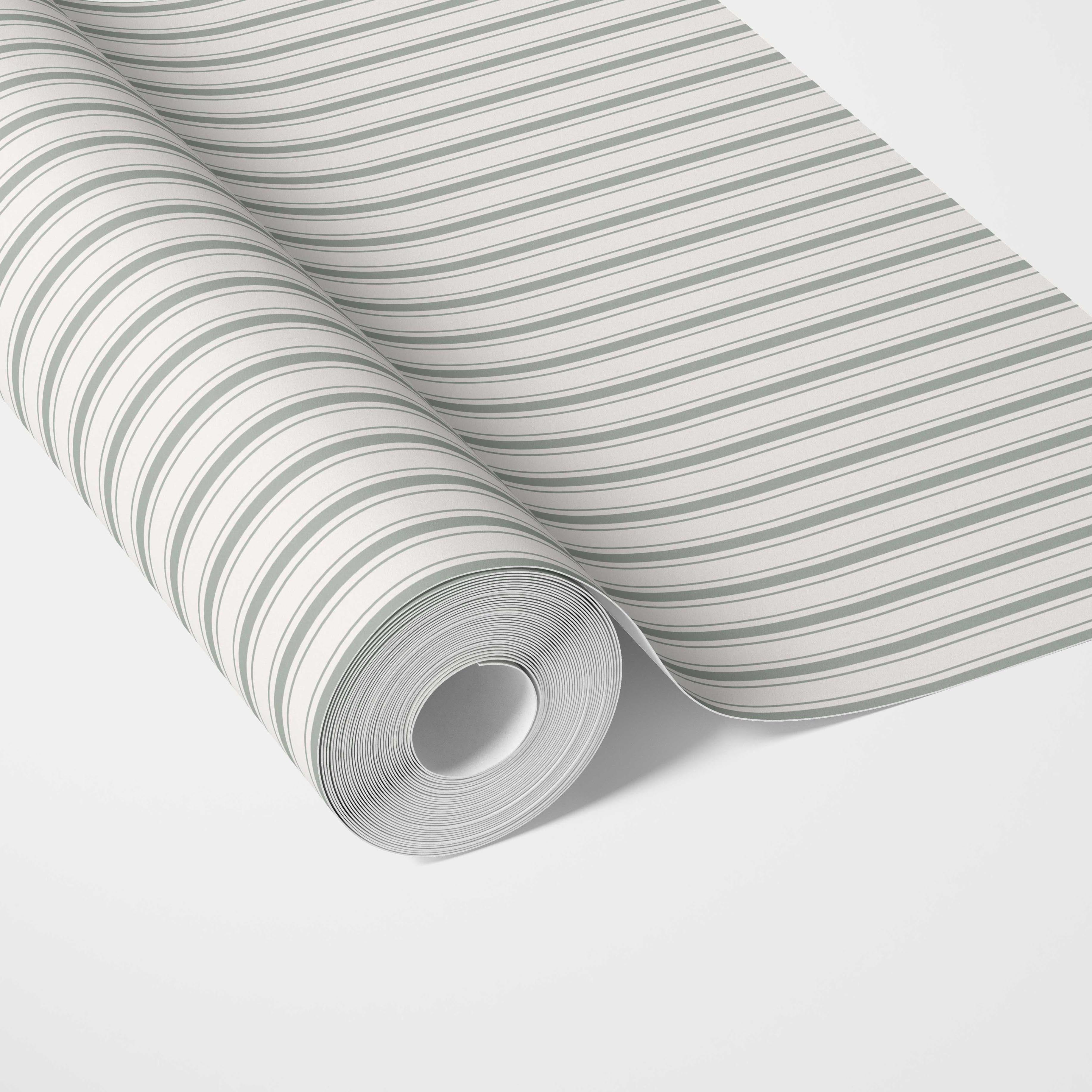 Neutral Geometric Striped Traditional Wallpaper (Green-Gray)