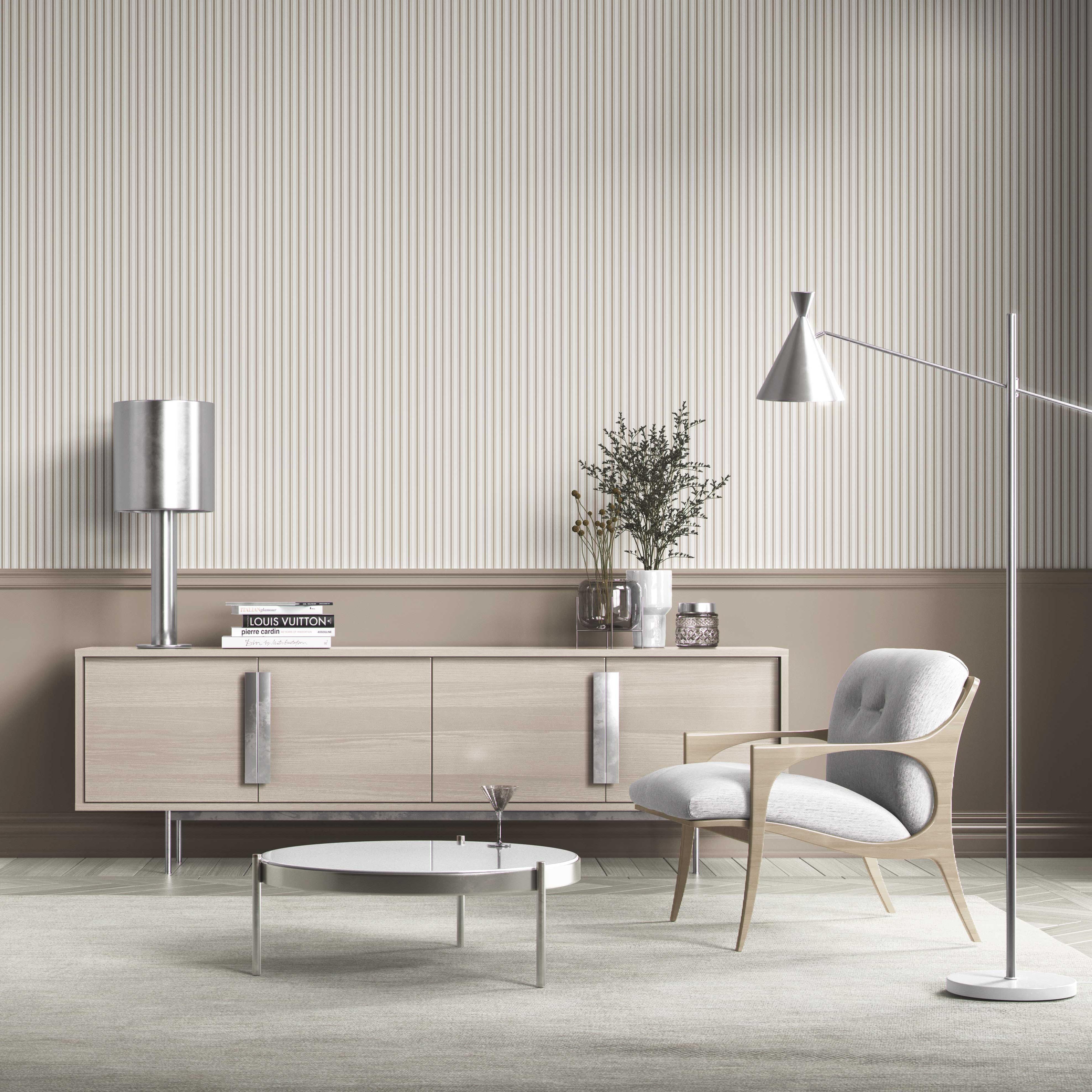 Neutral Geometric Striped Bathroom Wallpaper (Greige/ Beige/ Warm Gray)