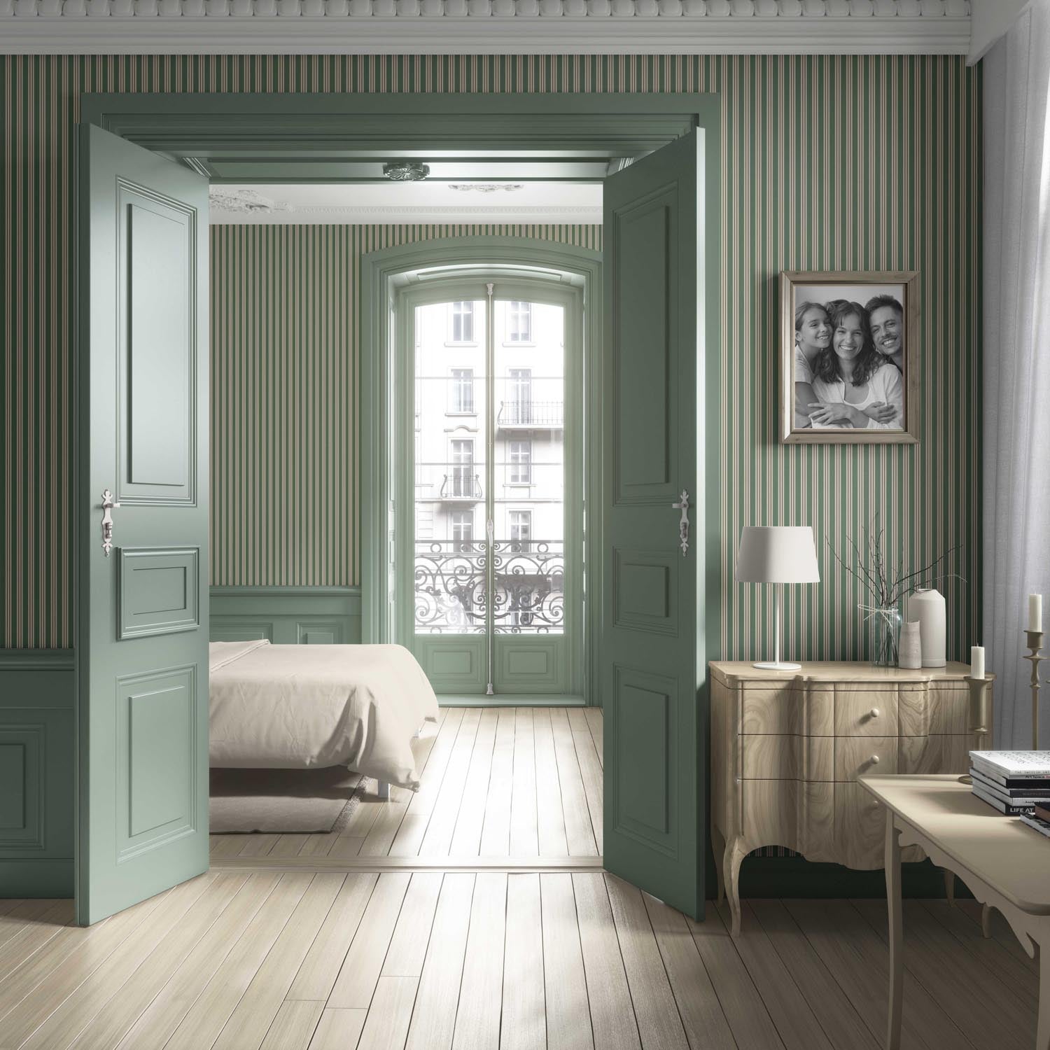 Geometric Striped Living Room Wallpaper Sample (Leaf Green)