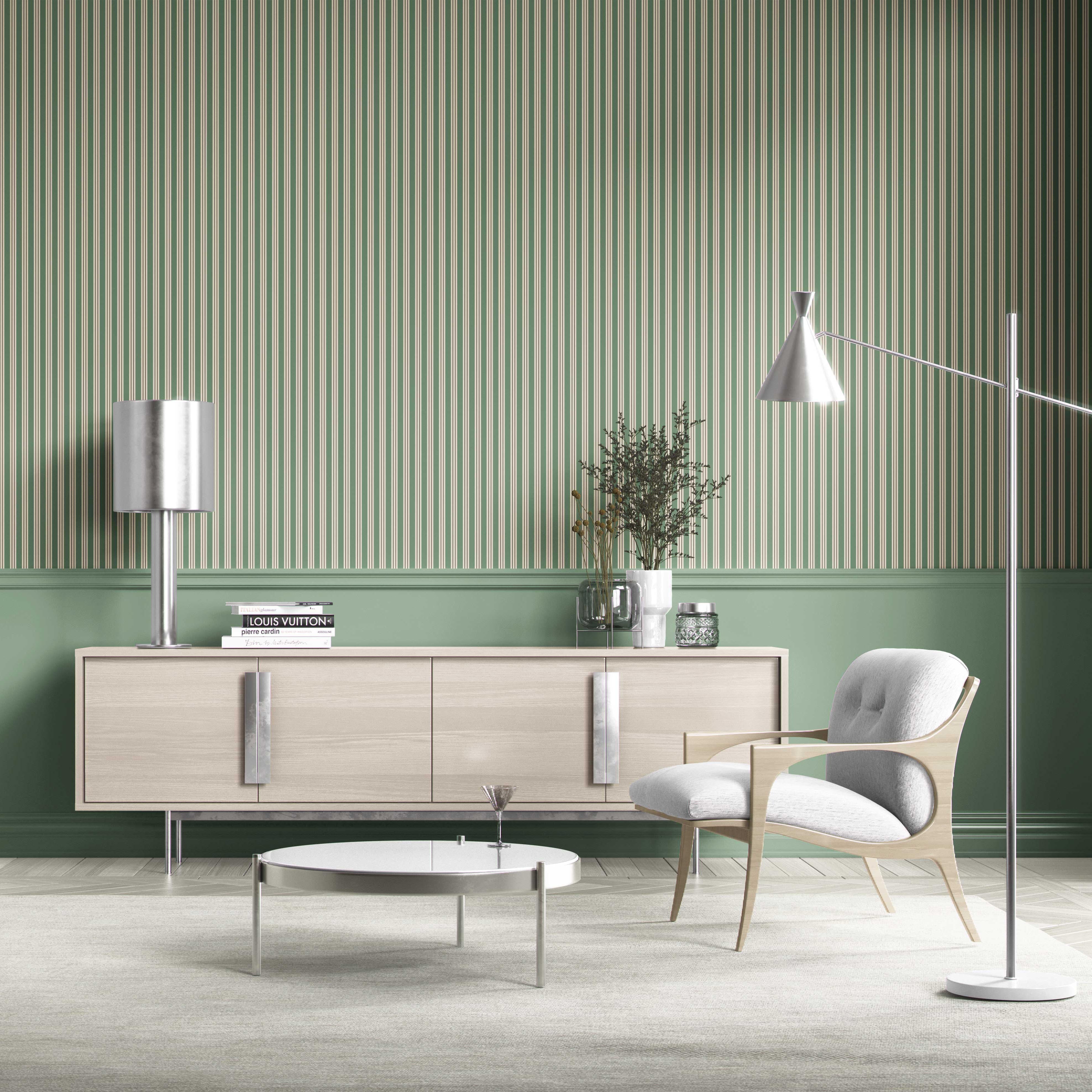 Geometric Striped Bathroom Wallpaper (Leaf Green)