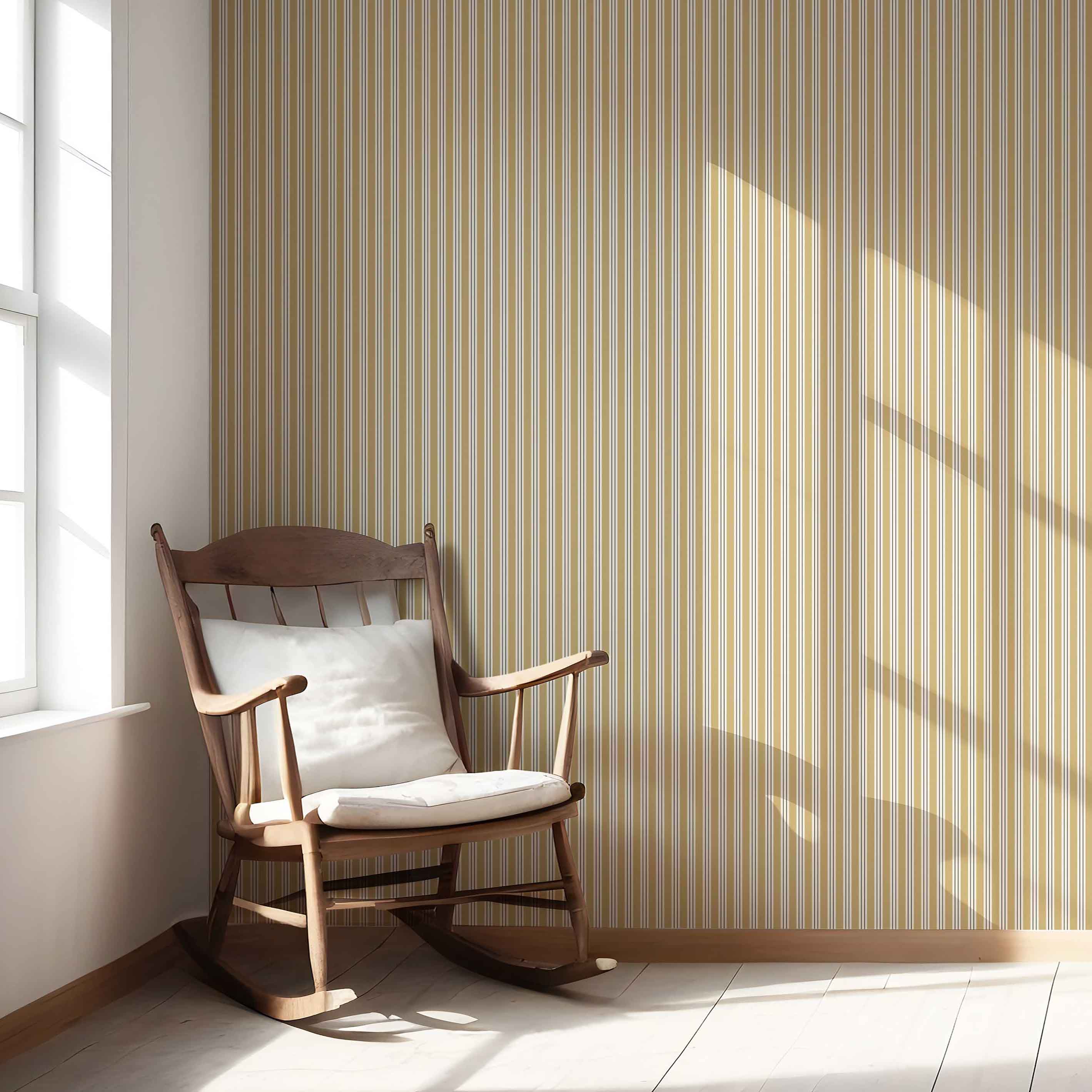 Geometric Striped Nursery Wallpaper (Ochre Yellow)