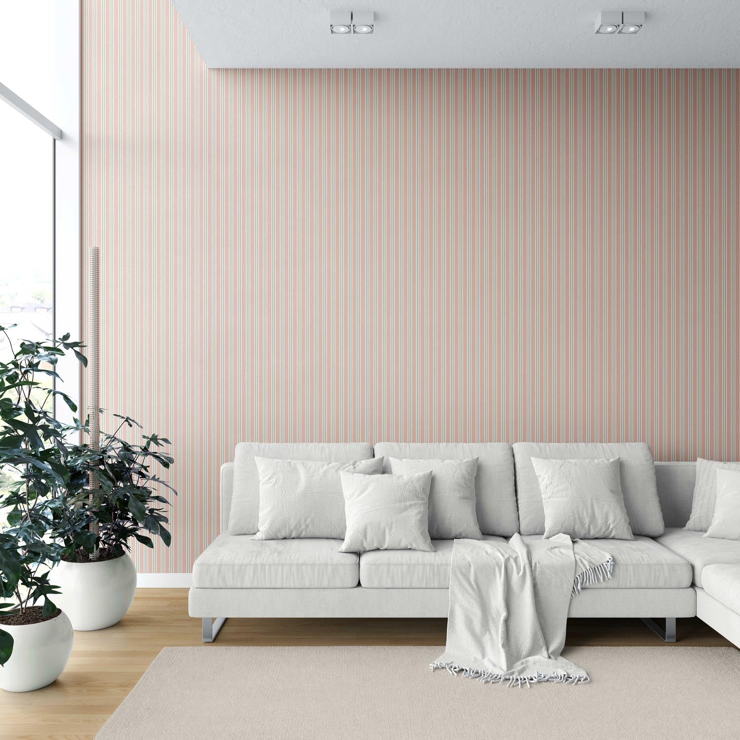 Geometric Striped Shower Toilet Wallpaper Sample (Soft Pastel Pink)