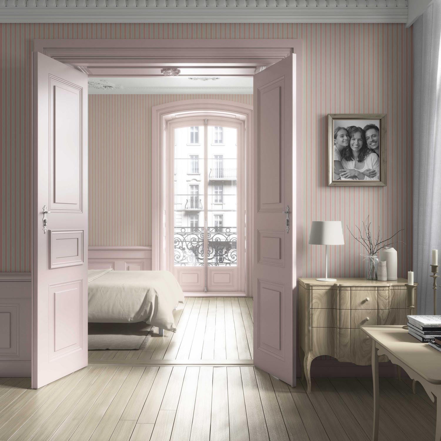 Geometric Striped Living Room Wallpaper Sample (Soft Pastel Pink)