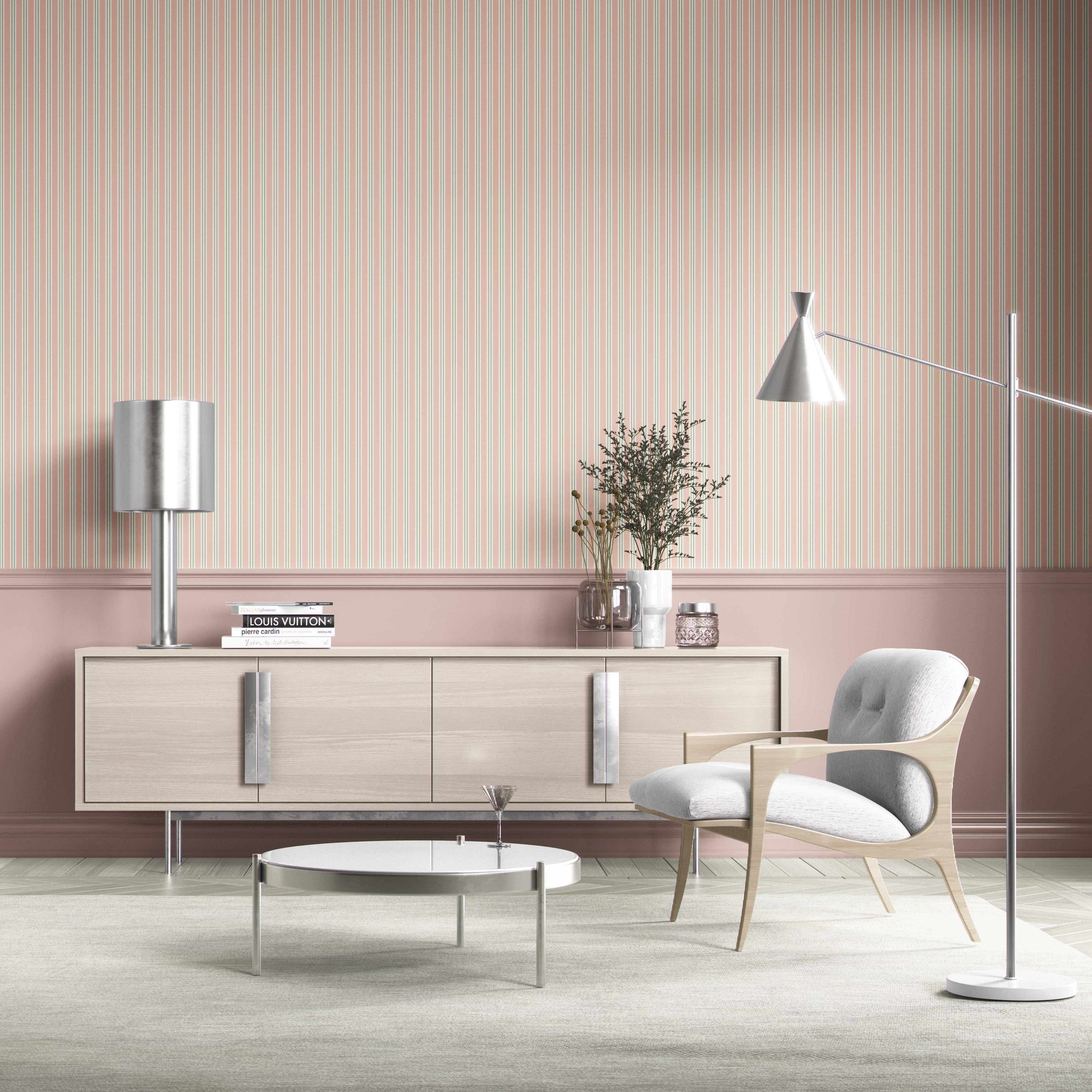 Geometric Striped Bathroom Wallpaper (Soft Pastel Pink)