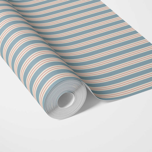 Geometric Striped Traditional Wallpaper Sample (Blue)