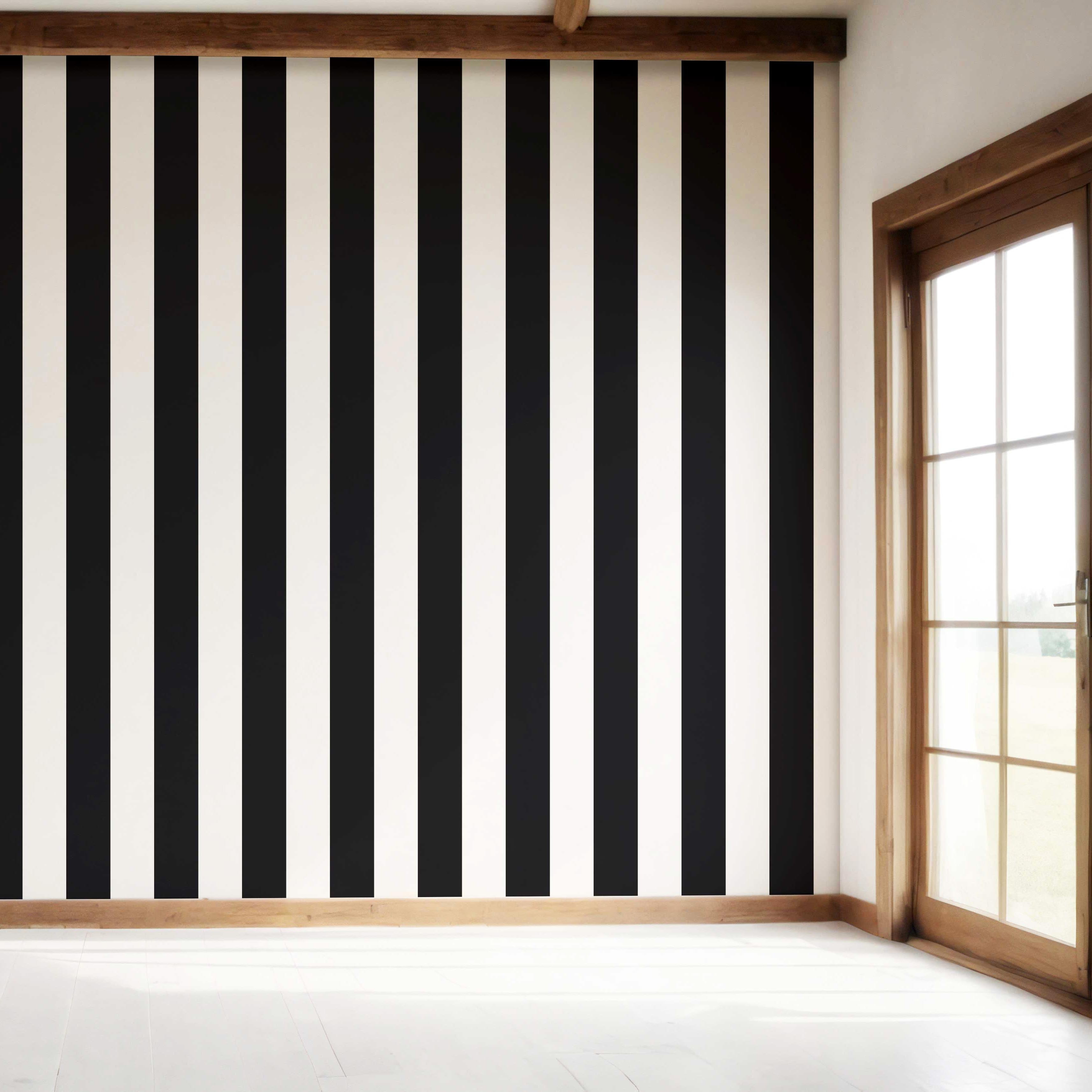 Neutral Geometric Striped Bedroom Wallpaper Sample (Black/ White)