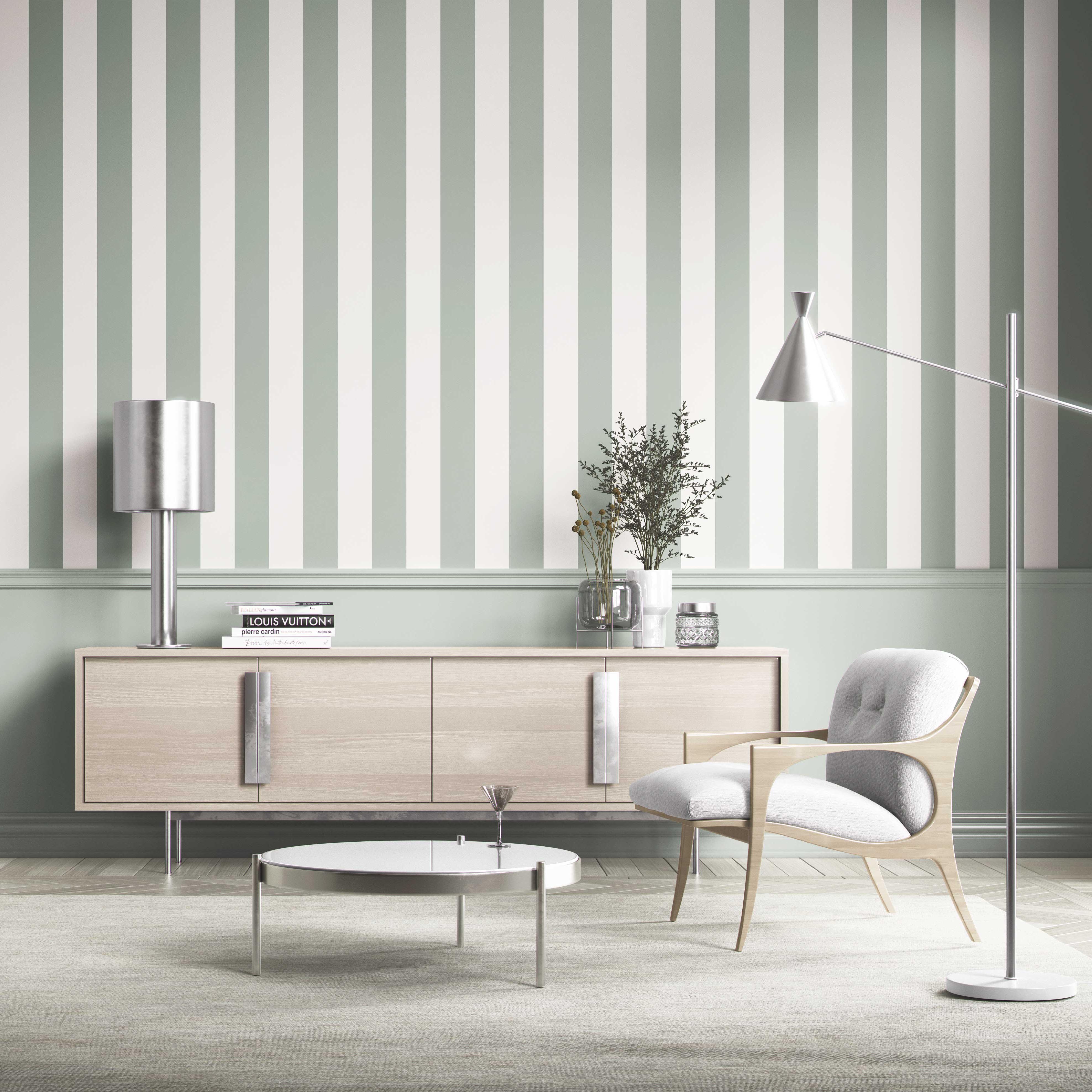 Geometric Striped Shower Toilet Wallpaper Sample (Green)