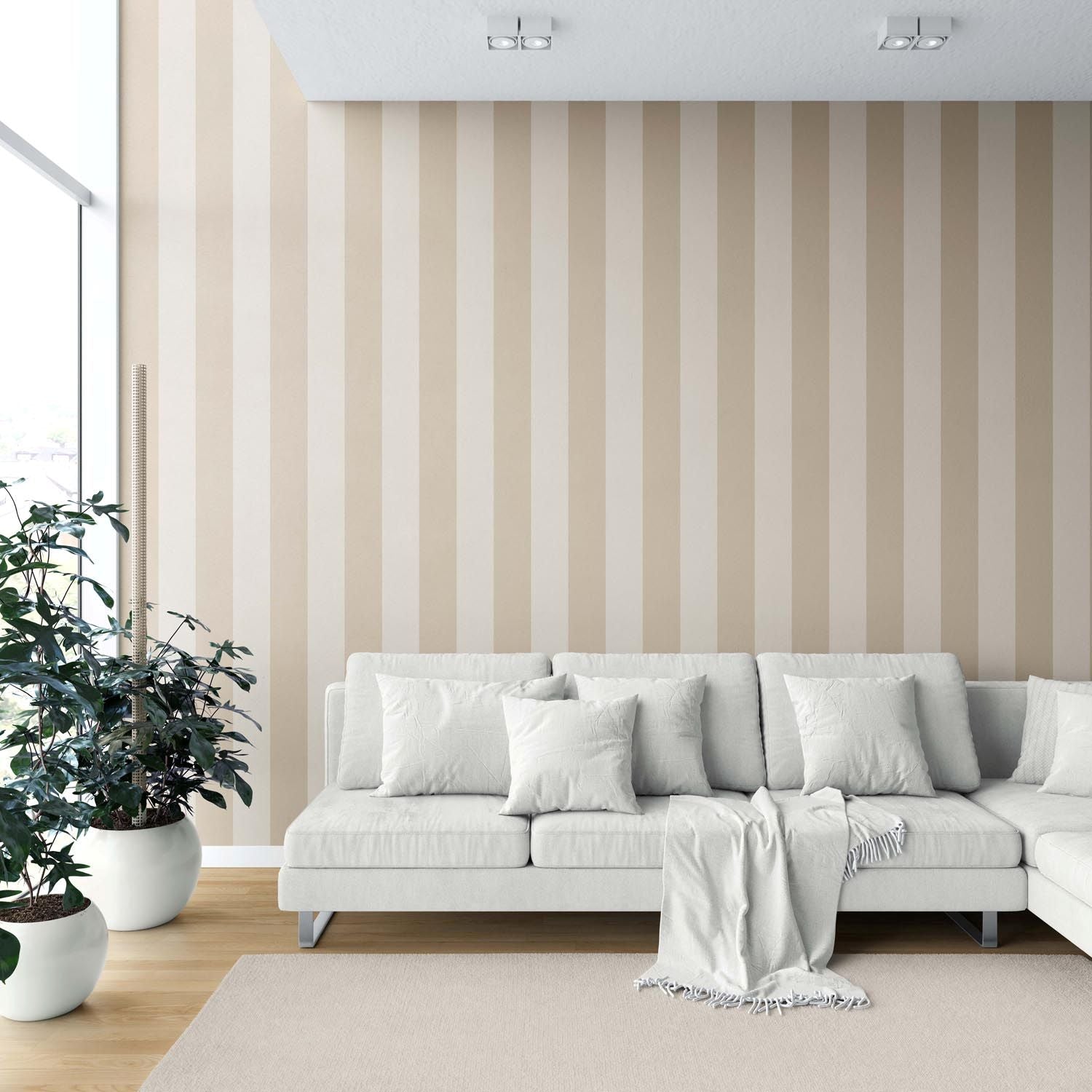 Geometric Striped Shower Toilet Wallpaper (Wheat Beige/ Cream)