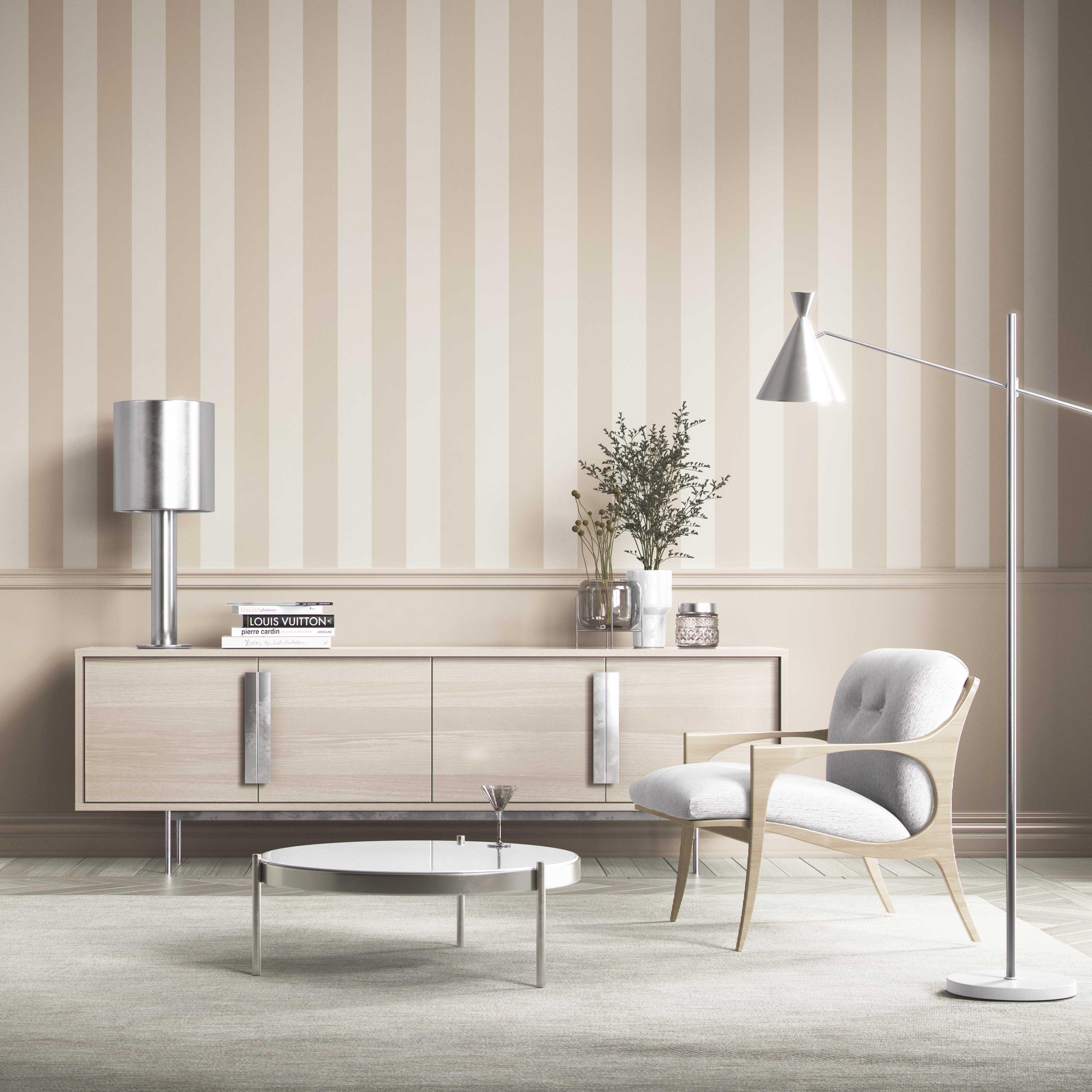 Geometric Striped Kitchen Wallpaper Sample (Wheat Beige/ Cream)