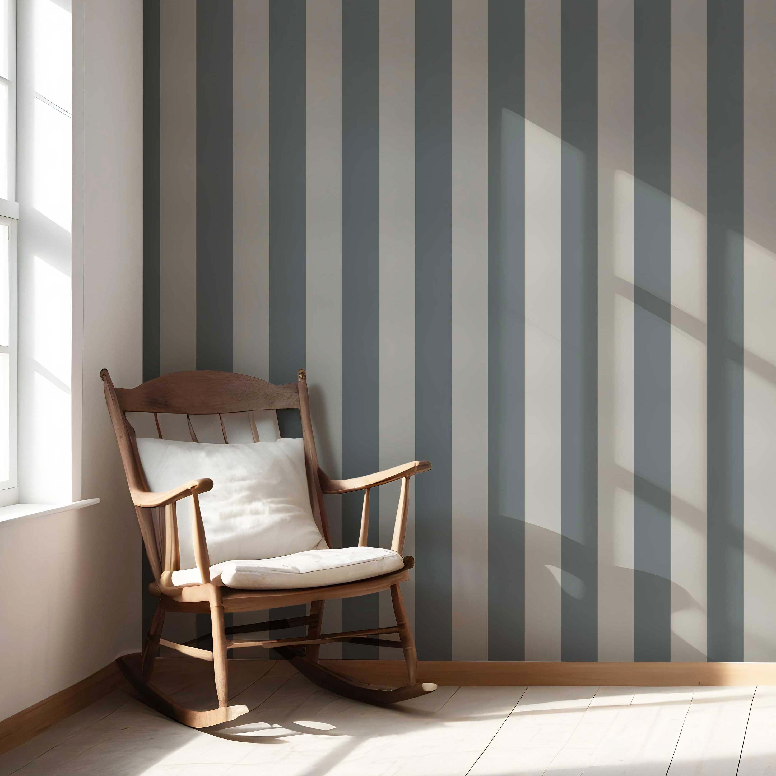 Neutral Geometric Striped Nursery Wallpaper (Slate Blue/ Gray)