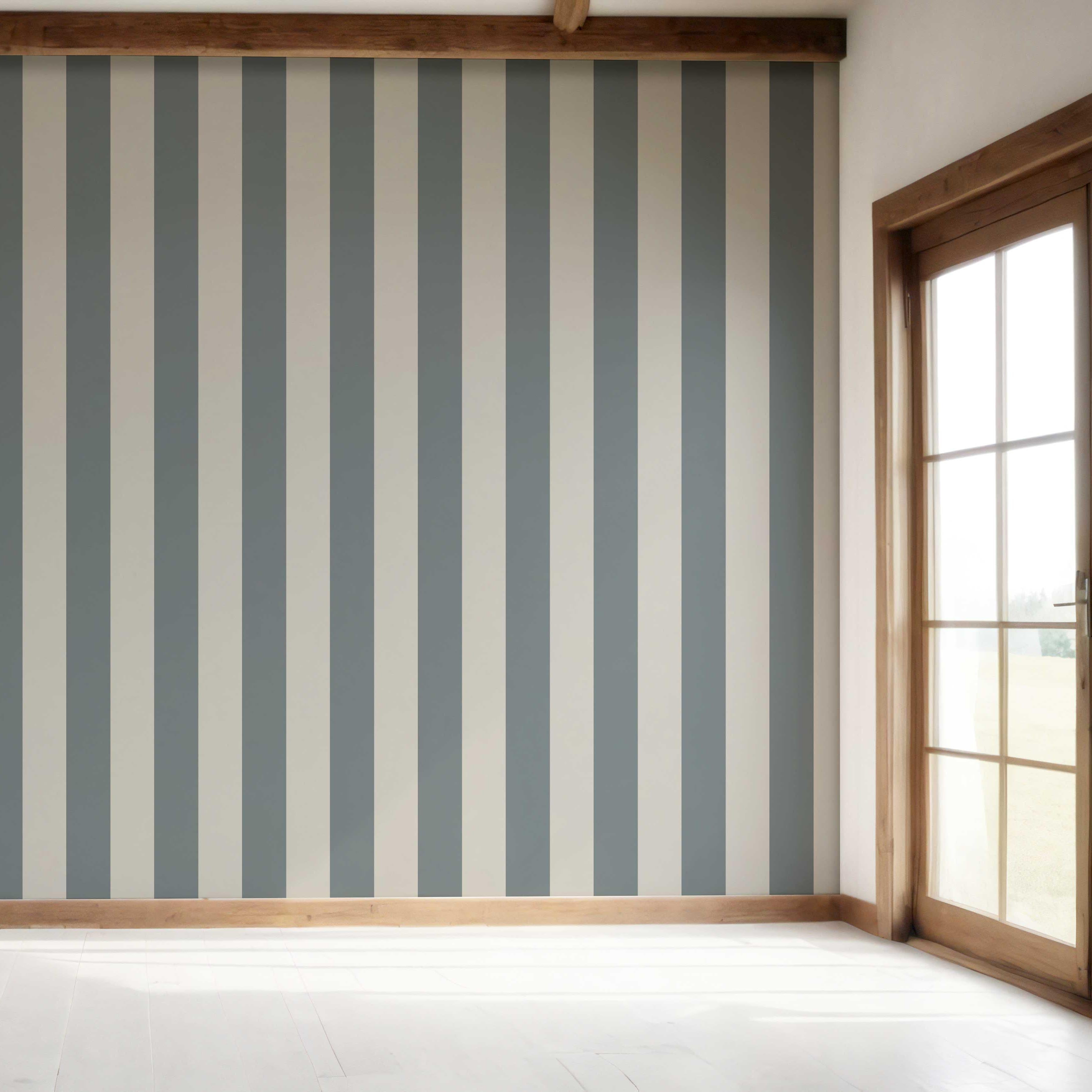 Neutral Geometric Striped Bedroom Wallpaper Sample (Slate Blue/ Gray)