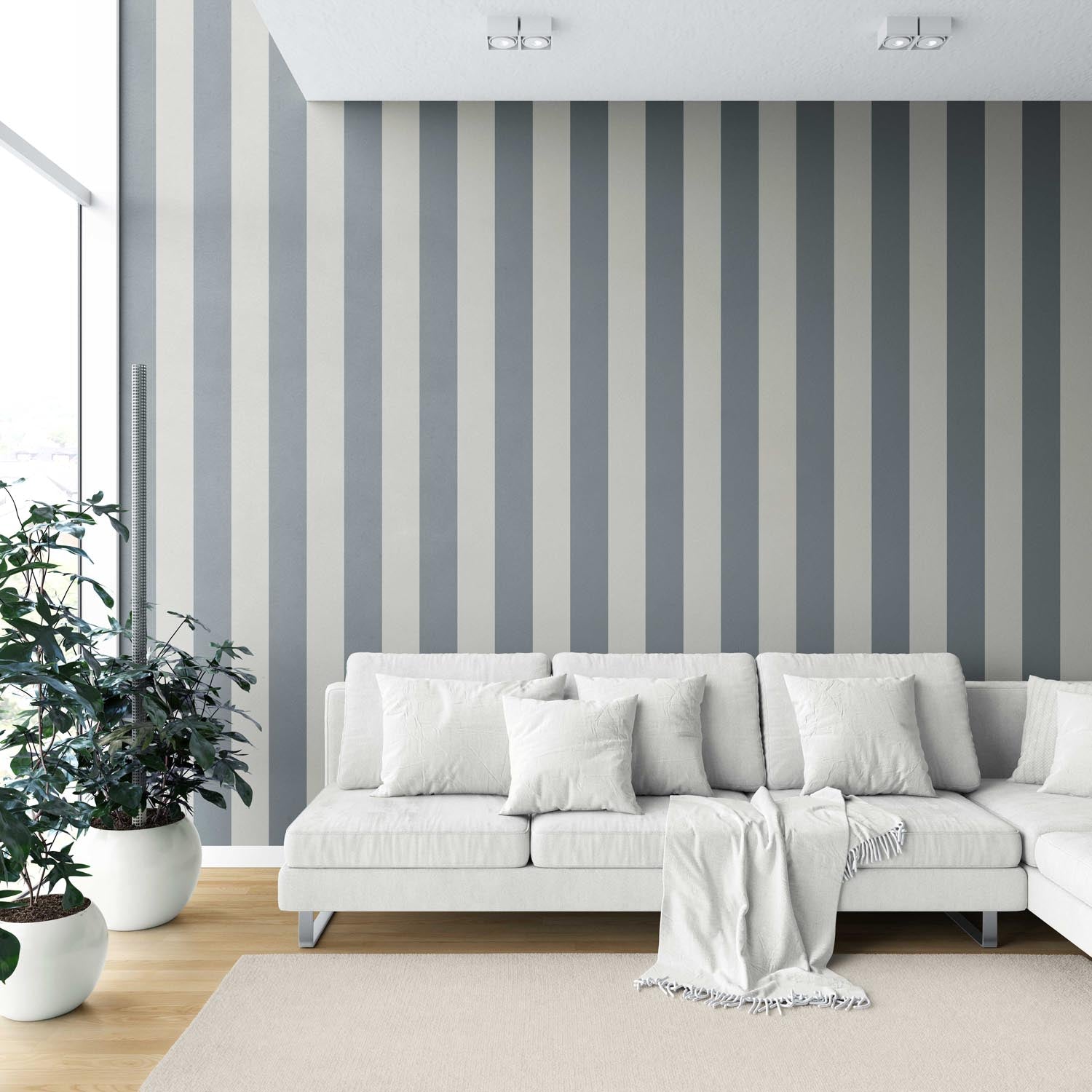 Neutral Geometric Striped Shower Toilet Wallpaper Sample (Slate Blue/ Gray)