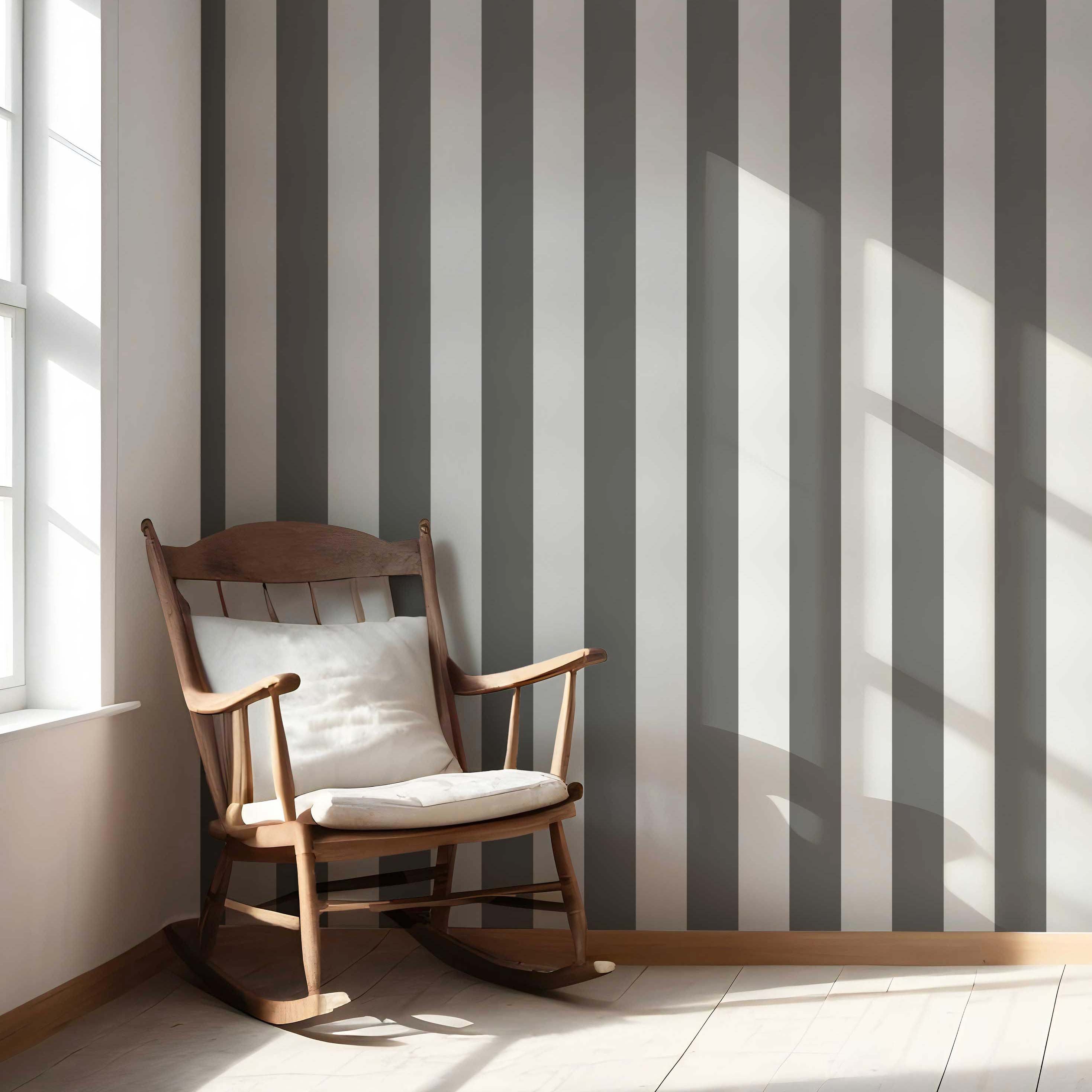 Neutral Geometric Striped Nursery Wallpaper (Dark Gray/ White)